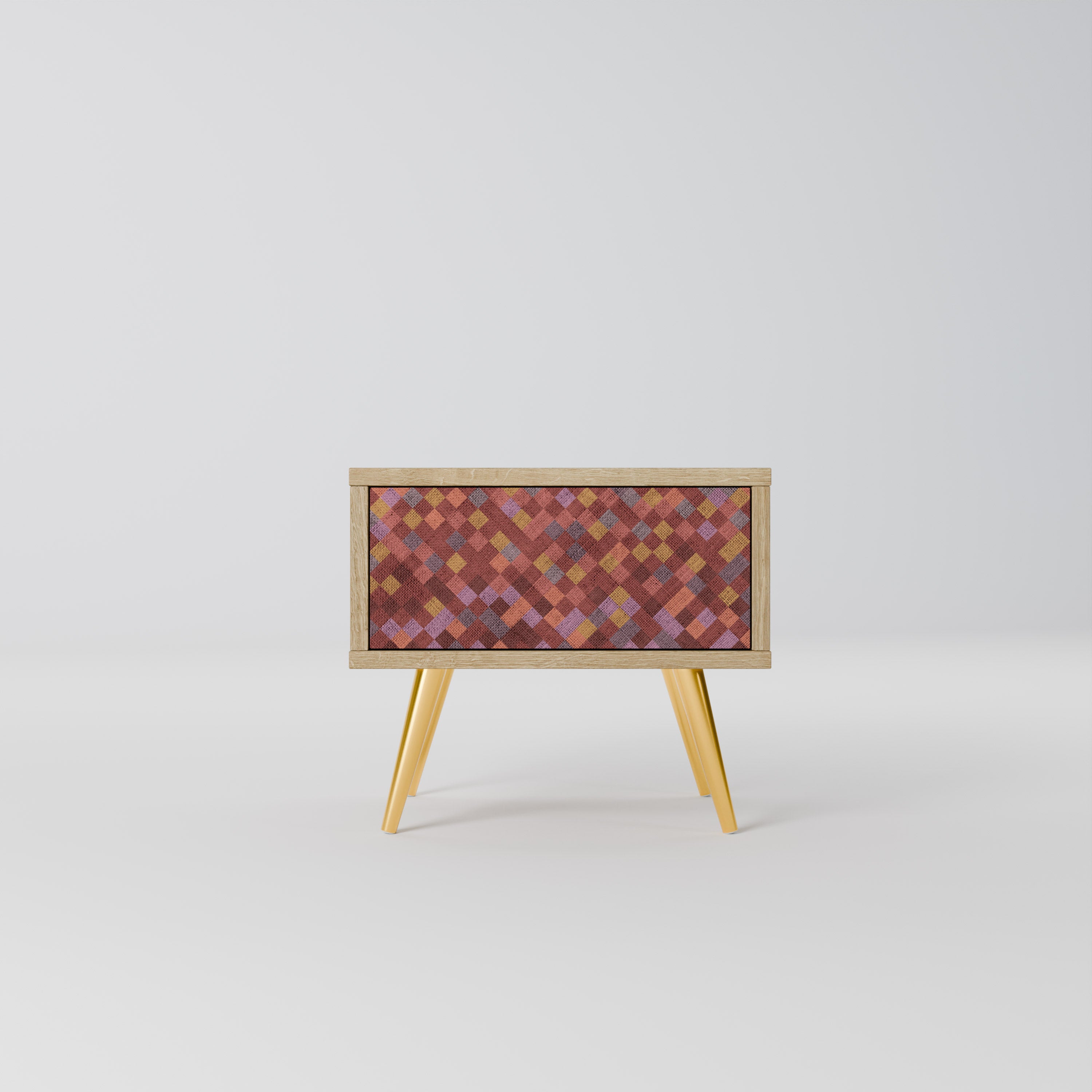 PAINTED SQUARES Nightstand in Oak Effect