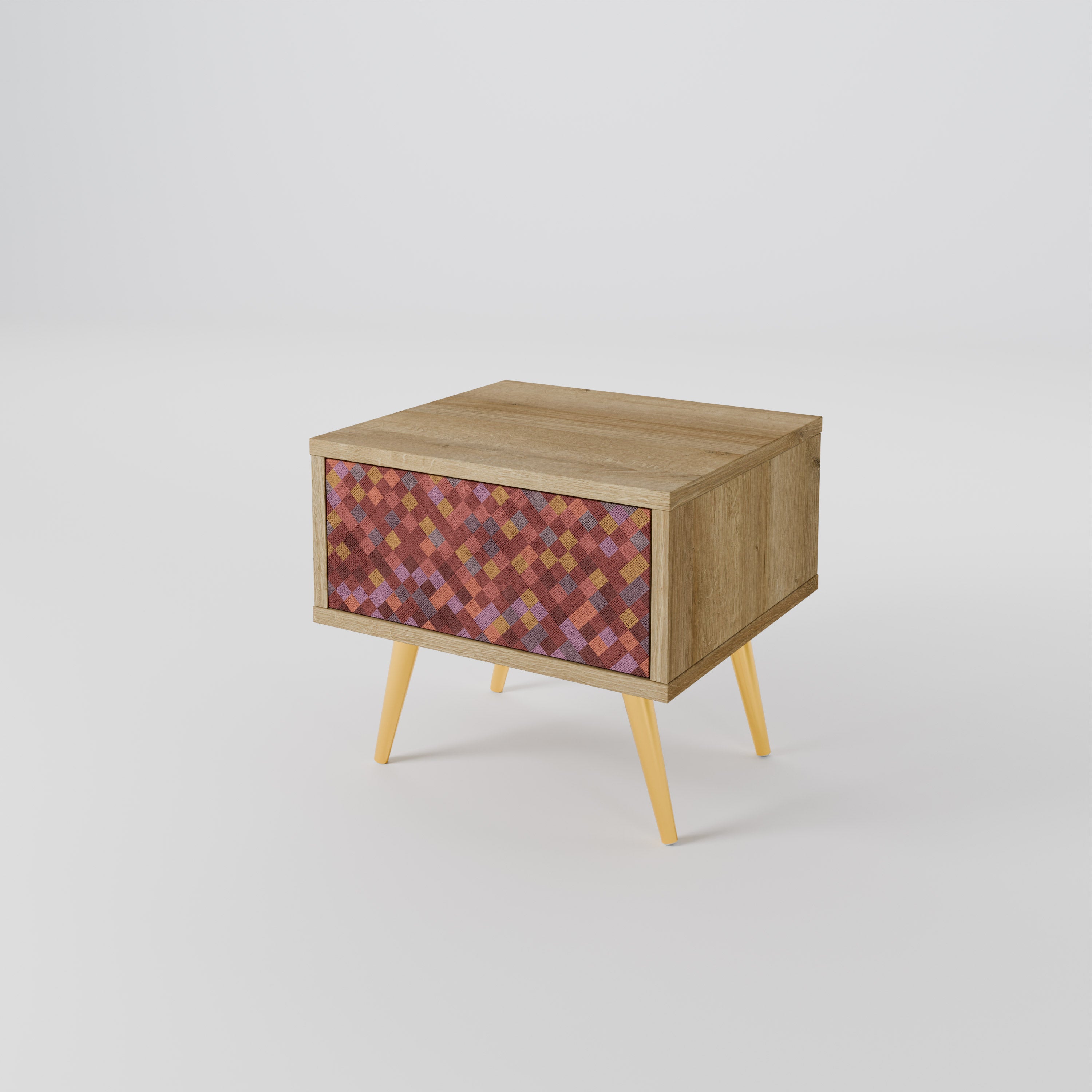 PAINTED SQUARES Nightstand in Oak Effect