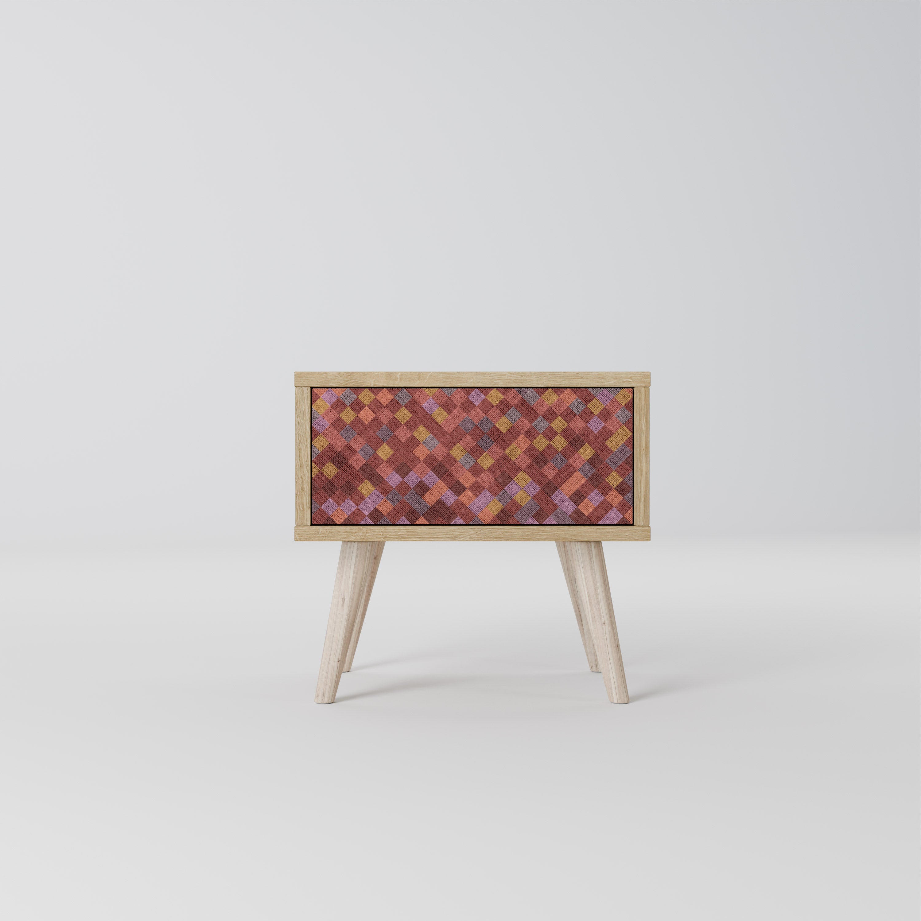 PAINTED SQUARES Nightstand in Oak Effect