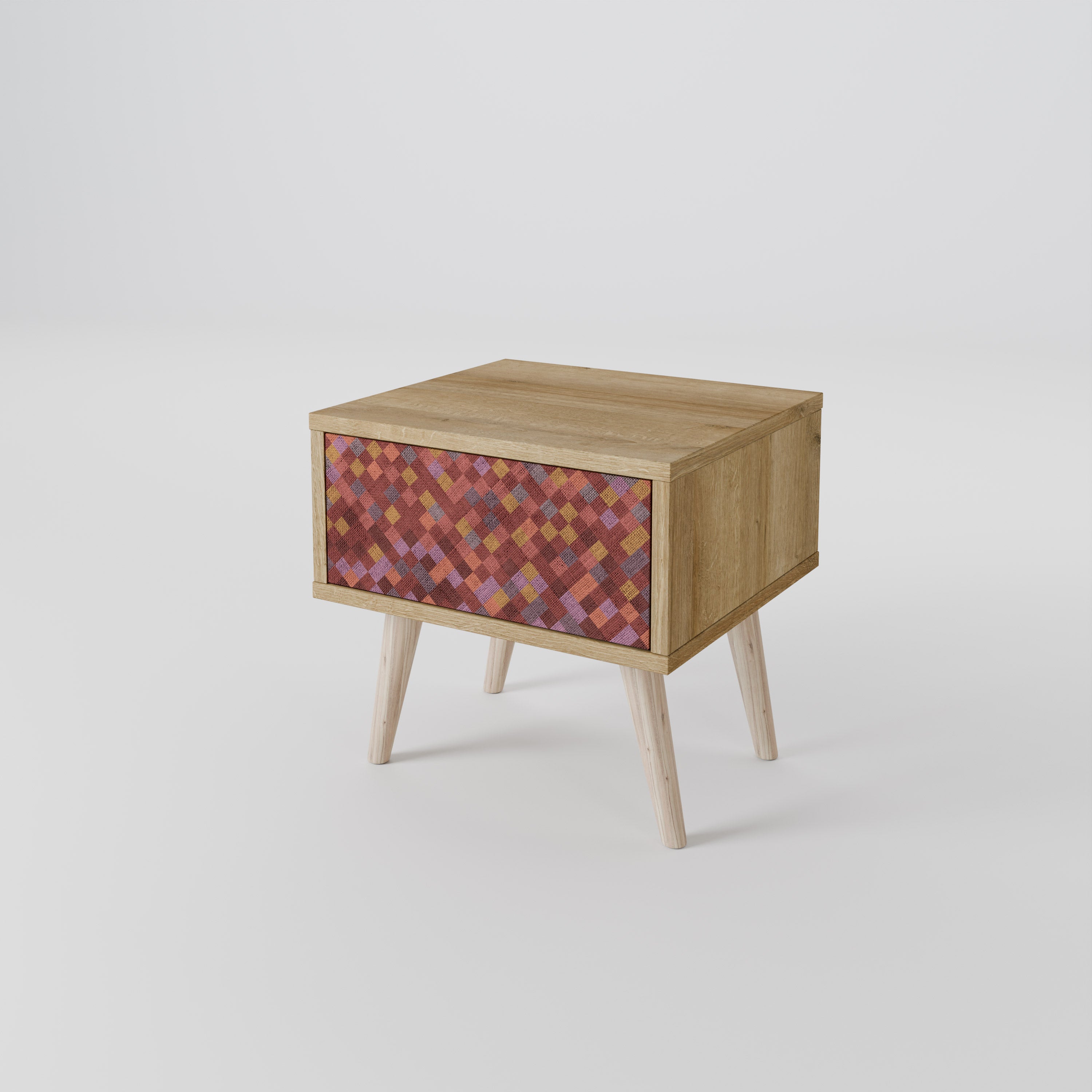 PAINTED SQUARES Nightstand in Oak Effect