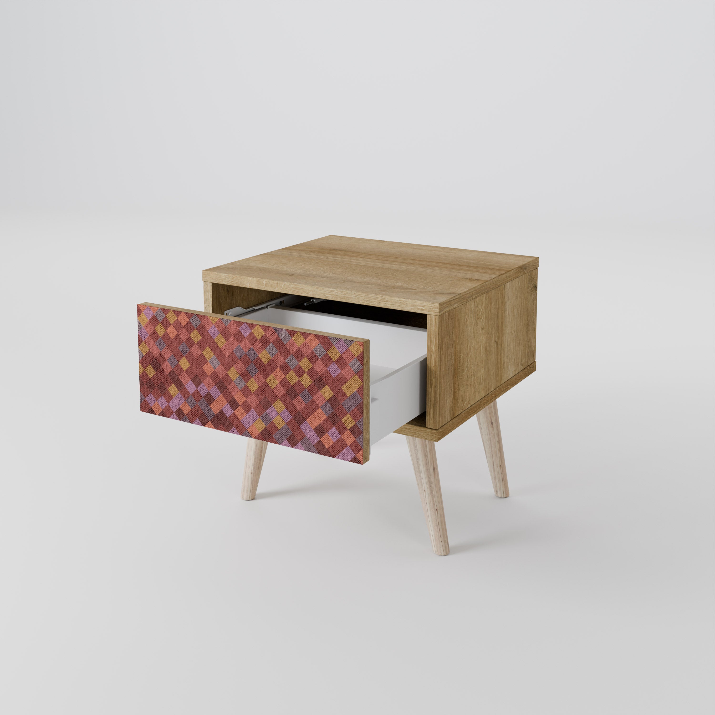 PAINTED SQUARES Nightstand in Oak Effect