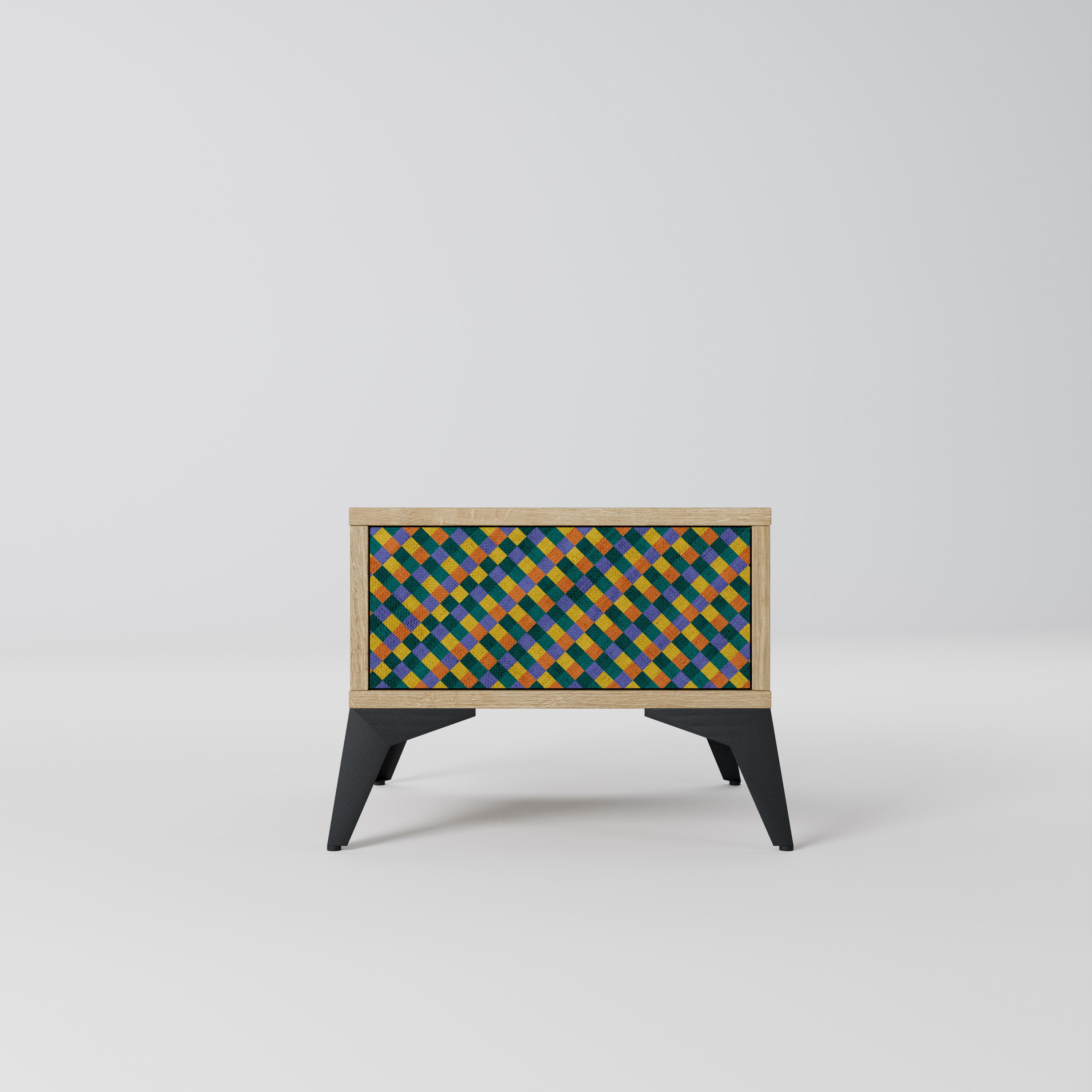 PAINTED SQUARES MIX Nightstand in Oak Effect