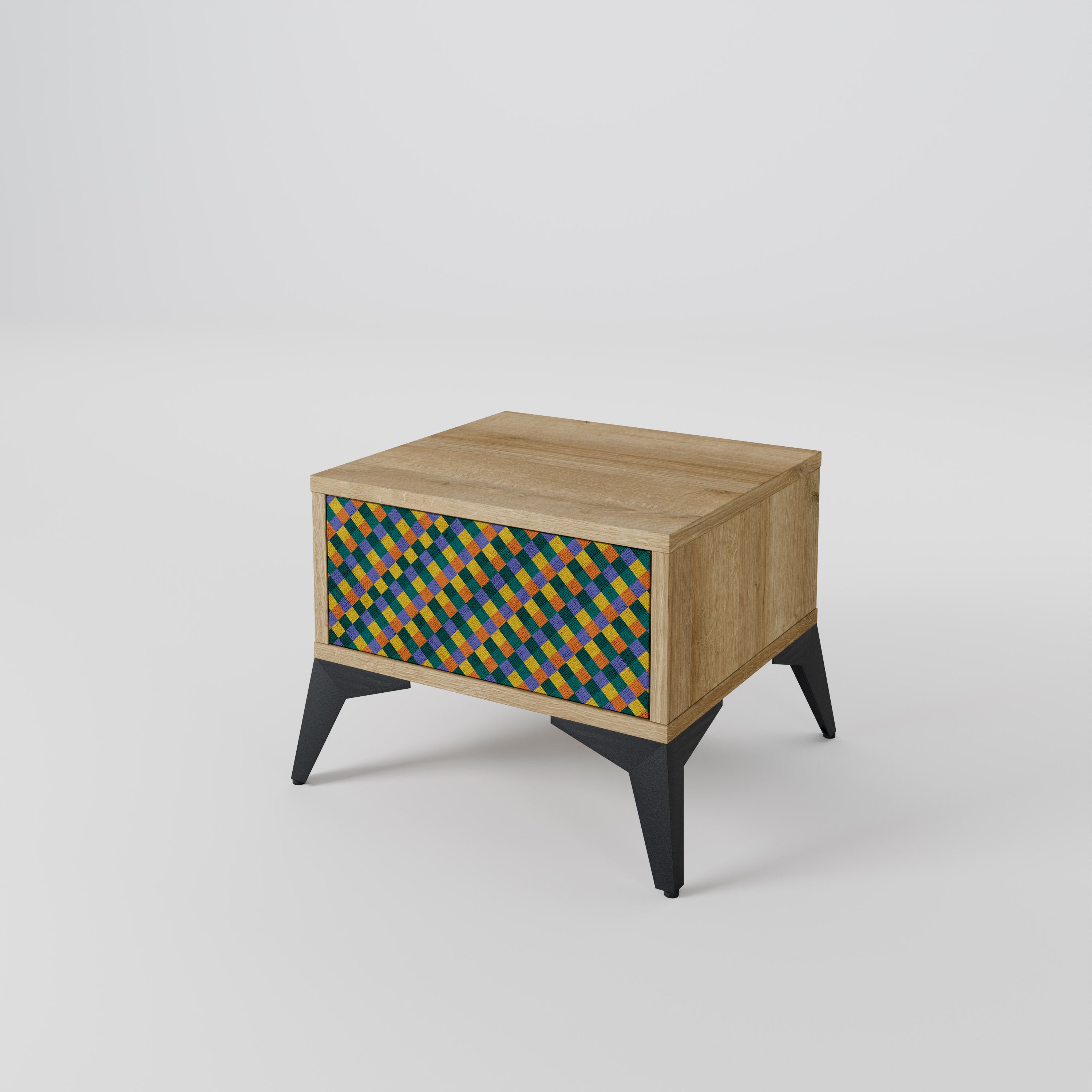 PAINTED SQUARES MIX Nightstand in Oak Effect