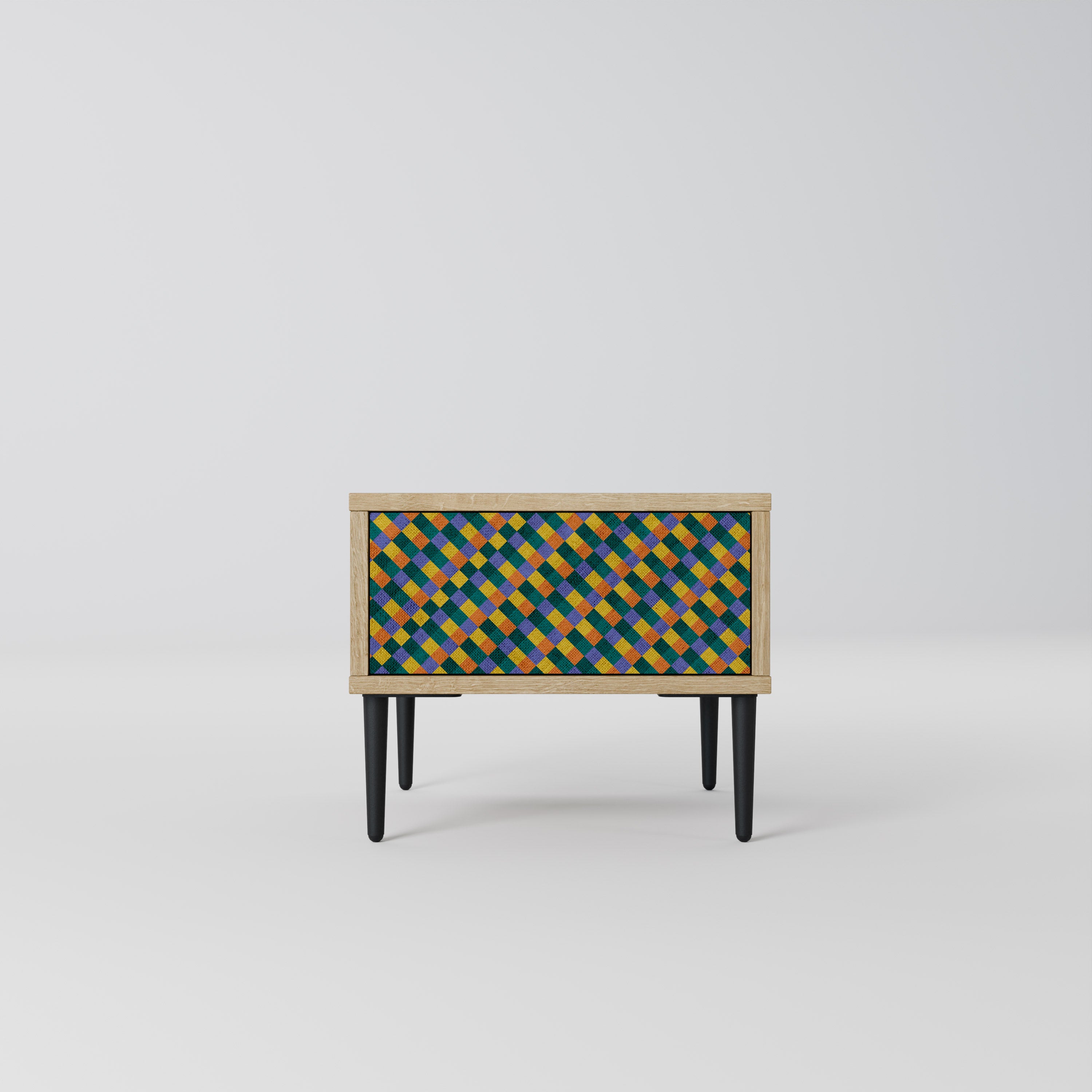PAINTED SQUARES MIX Nightstand in Oak Effect