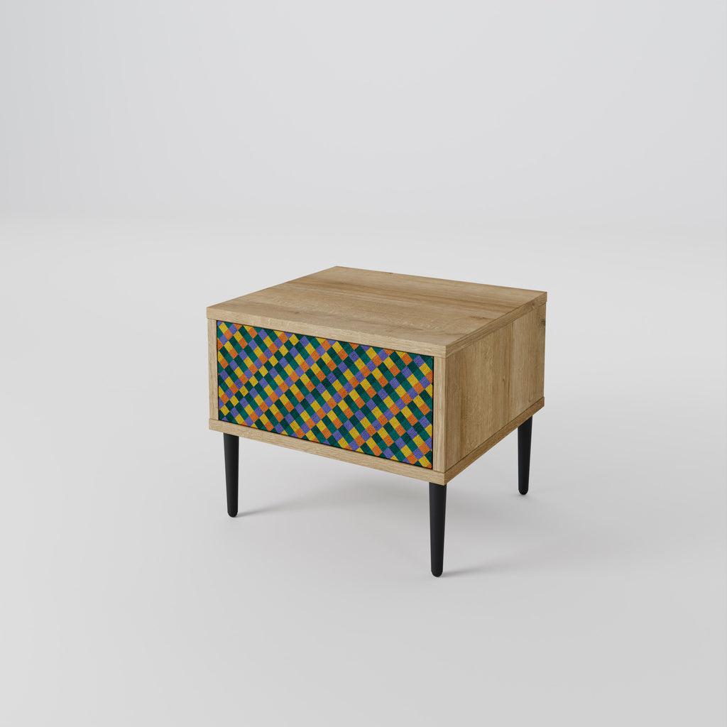 PAINTED SQUARES MIX Nightstand in Oak Effect