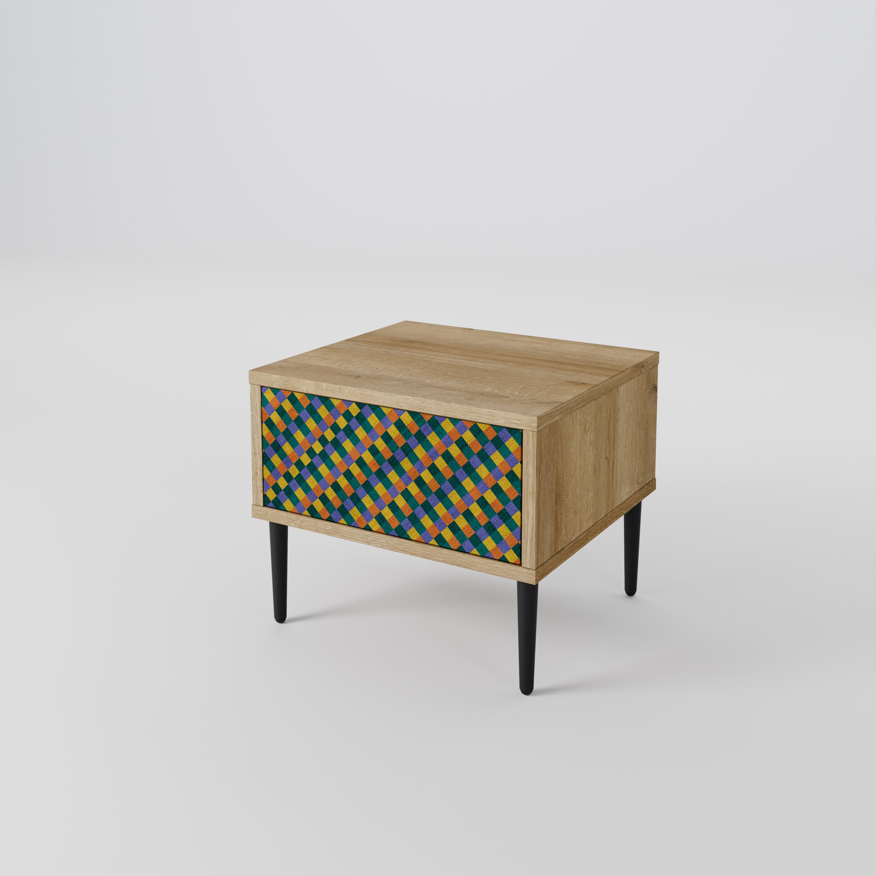 PAINTED SQUARES MIX Nightstand in Oak Effect