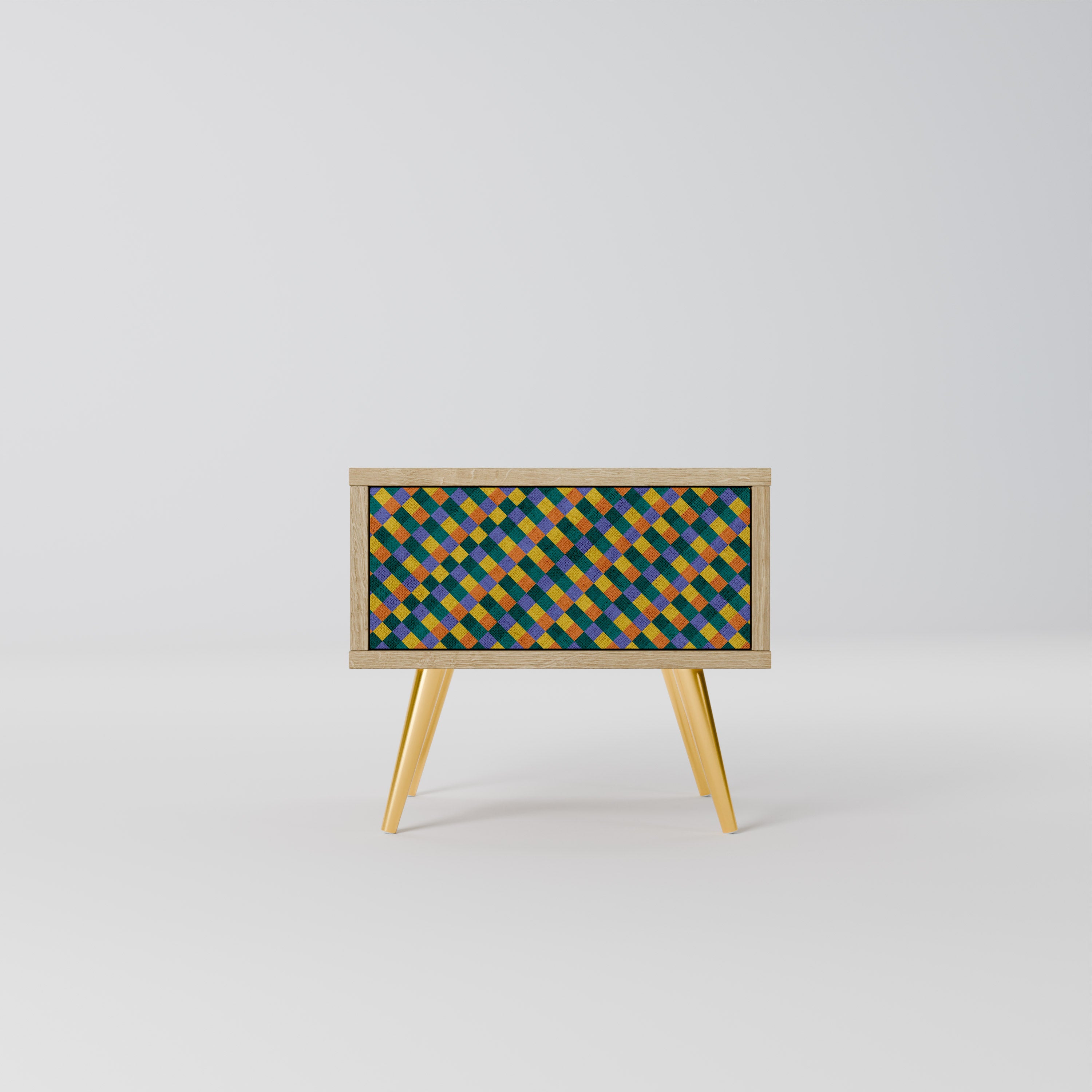 PAINTED SQUARES MIX Nightstand in Oak Effect
