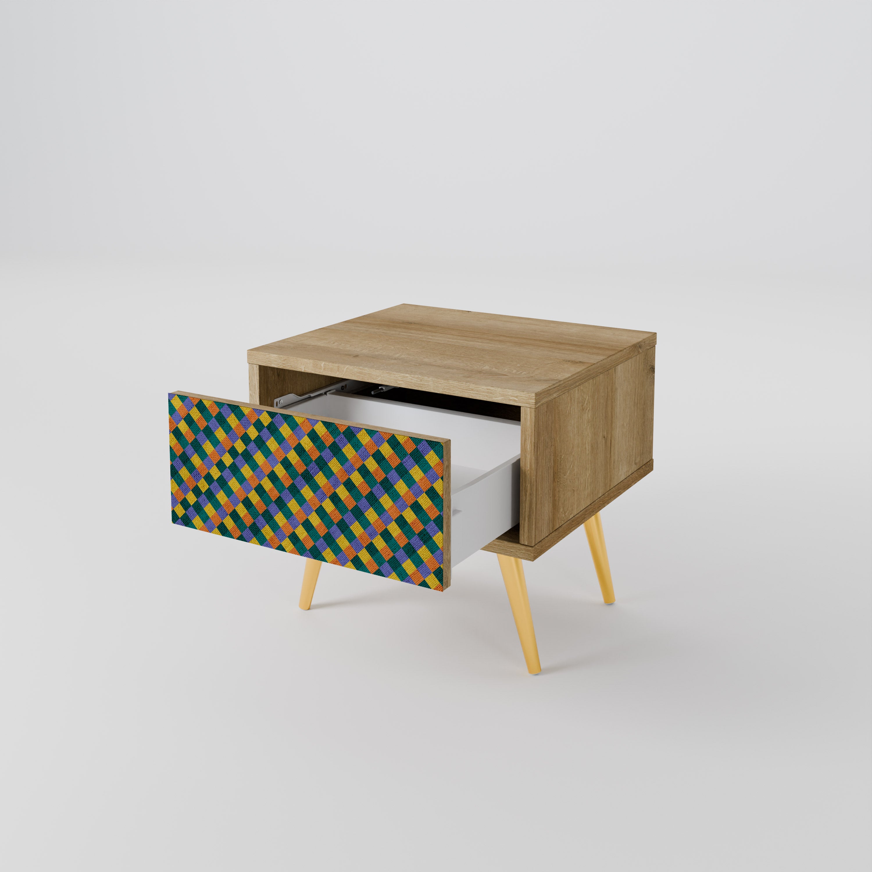 PAINTED SQUARES MIX Nightstand in Oak Effect