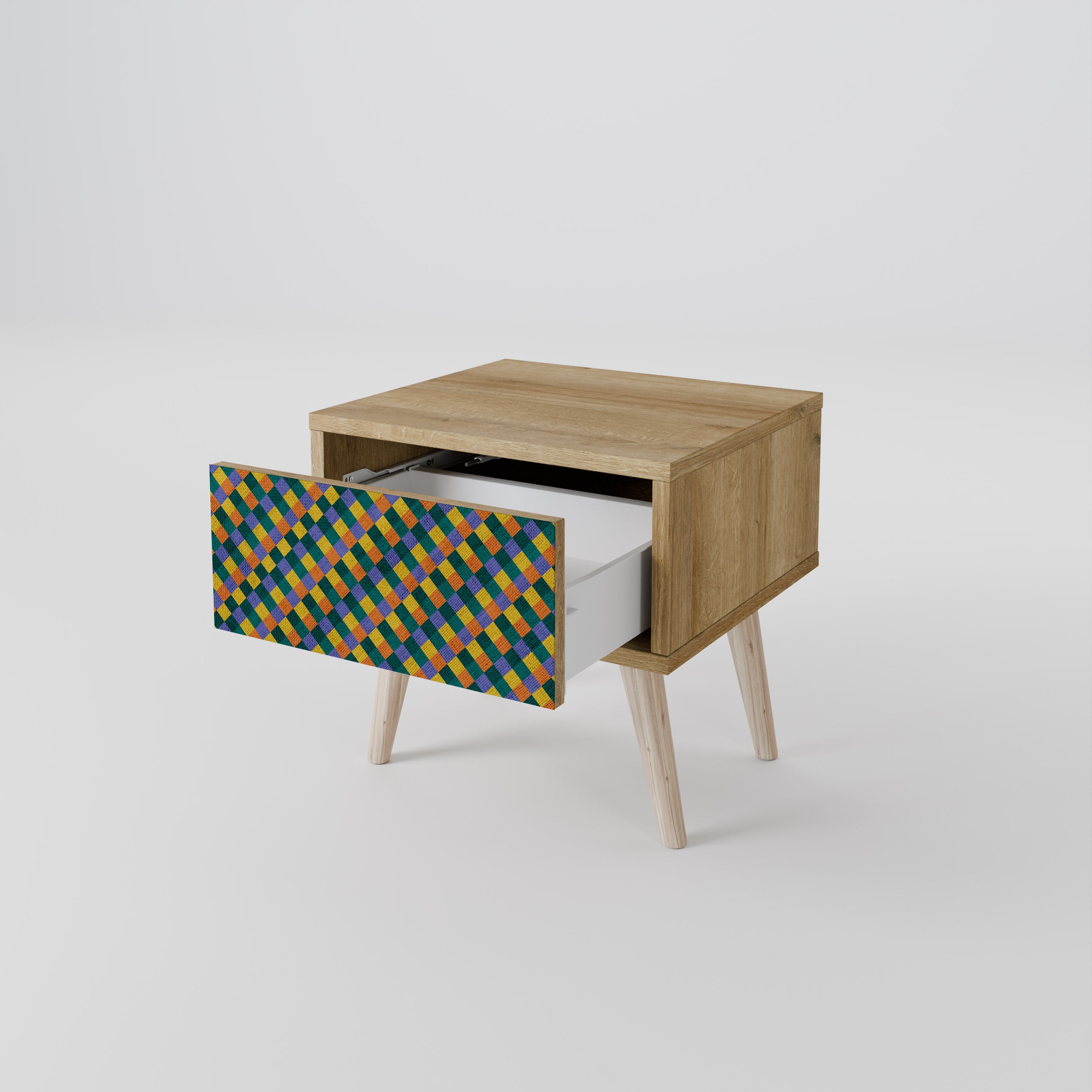 PAINTED SQUARES MIX Nightstand in Oak Effect