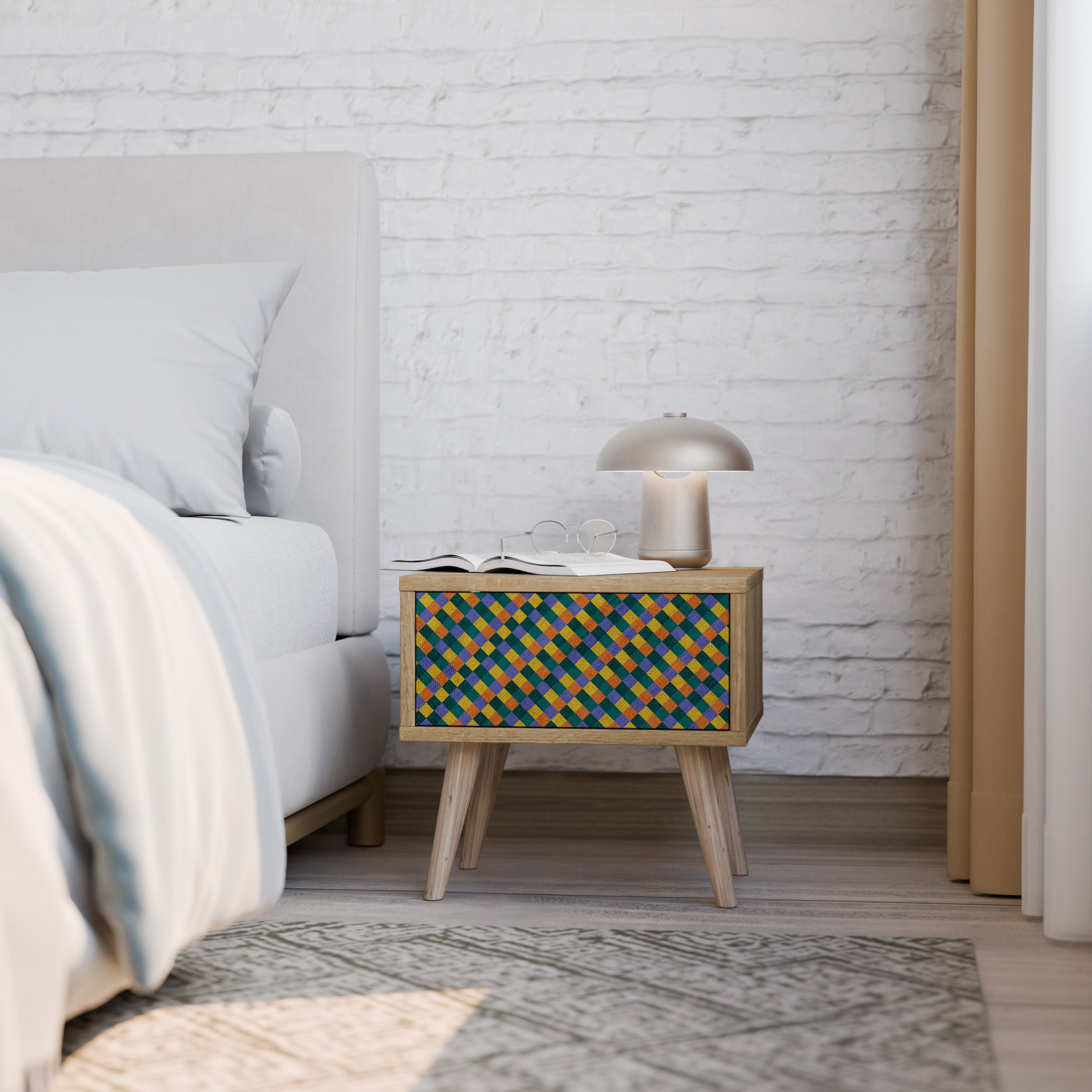 PAINTED SQUARES MIX Nightstand in Oak Effect