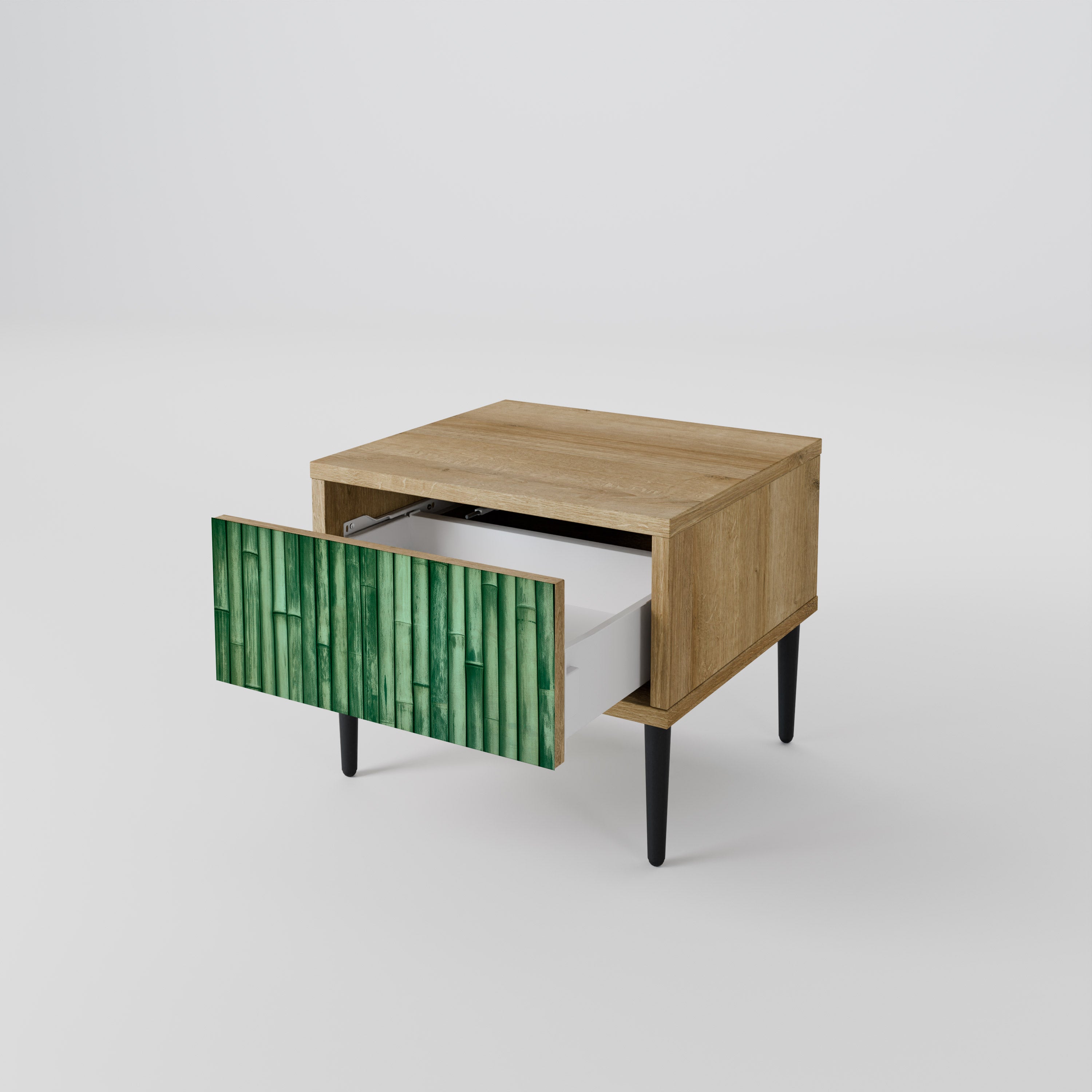 NATURAL GREEN Nightstand in Oak Effect