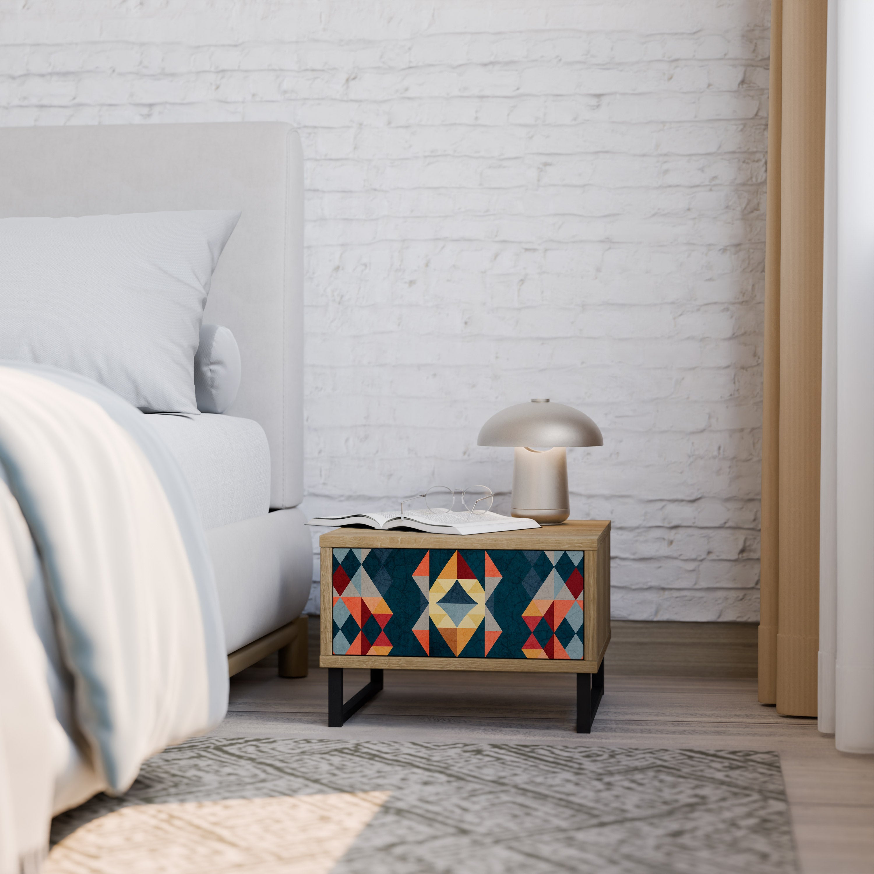 CRACKED ILLUSION Nightstand in Oak Effect