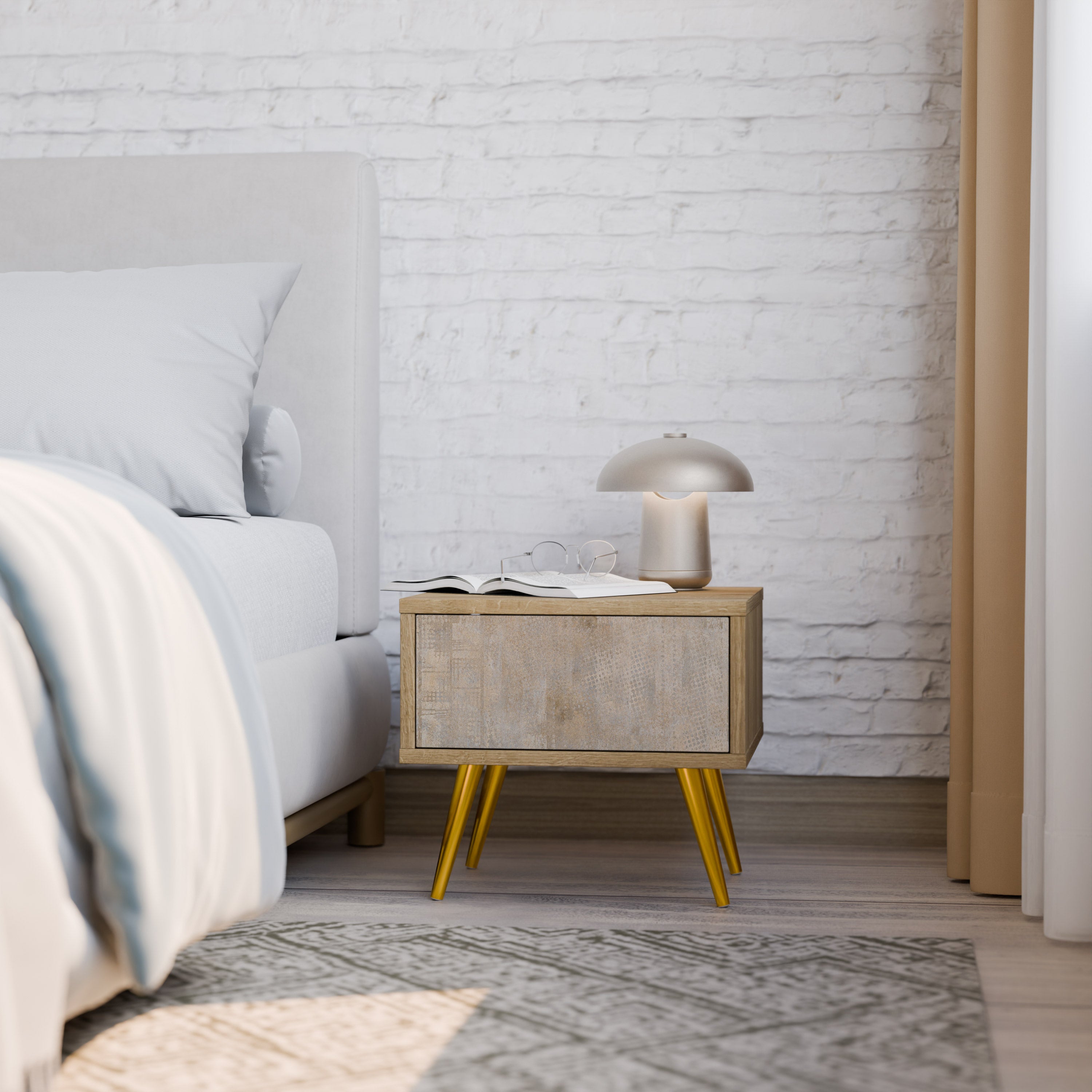 SCREEN ERROR Nightstand in Oak Effect