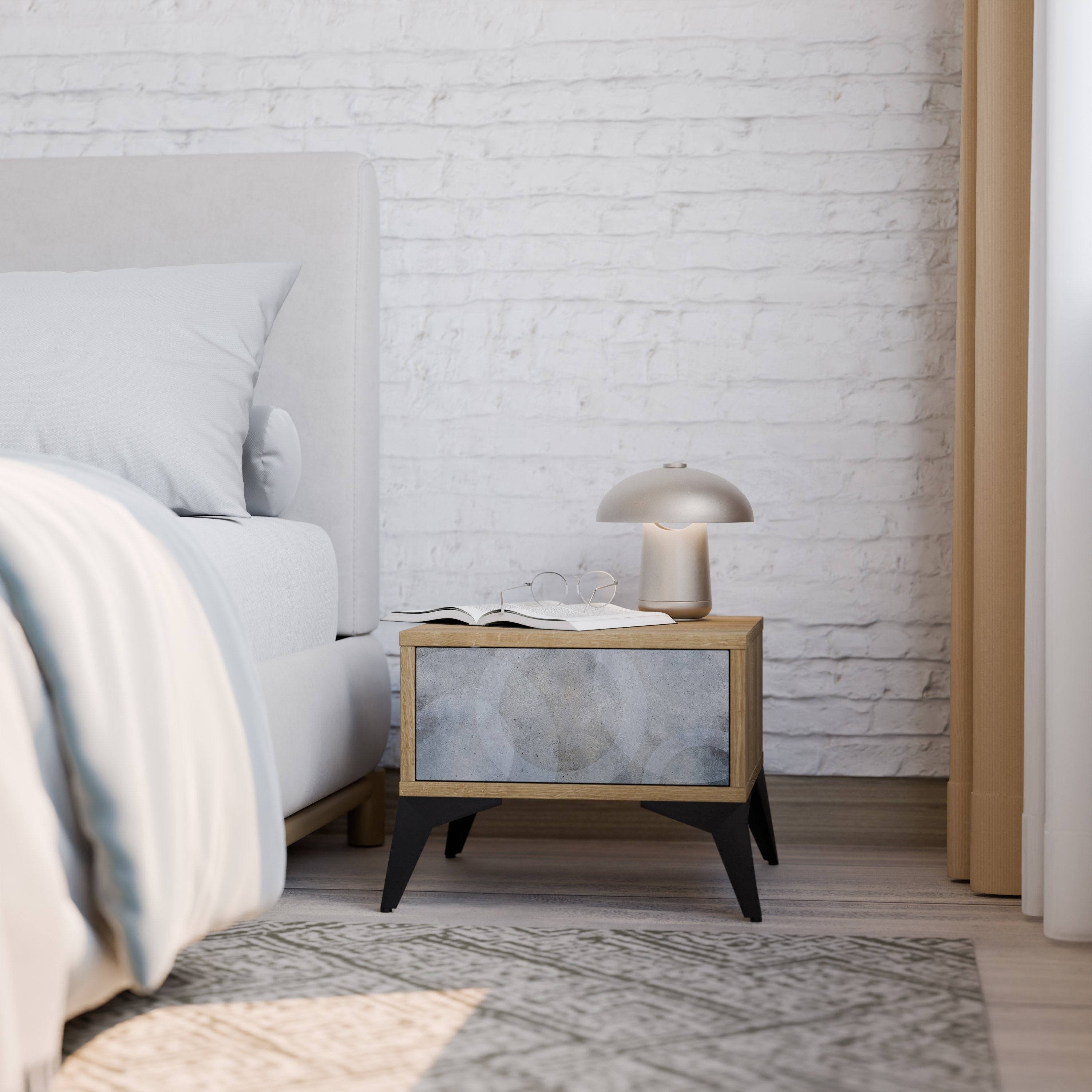 MUTED ARC Nightstand in Oak Effect