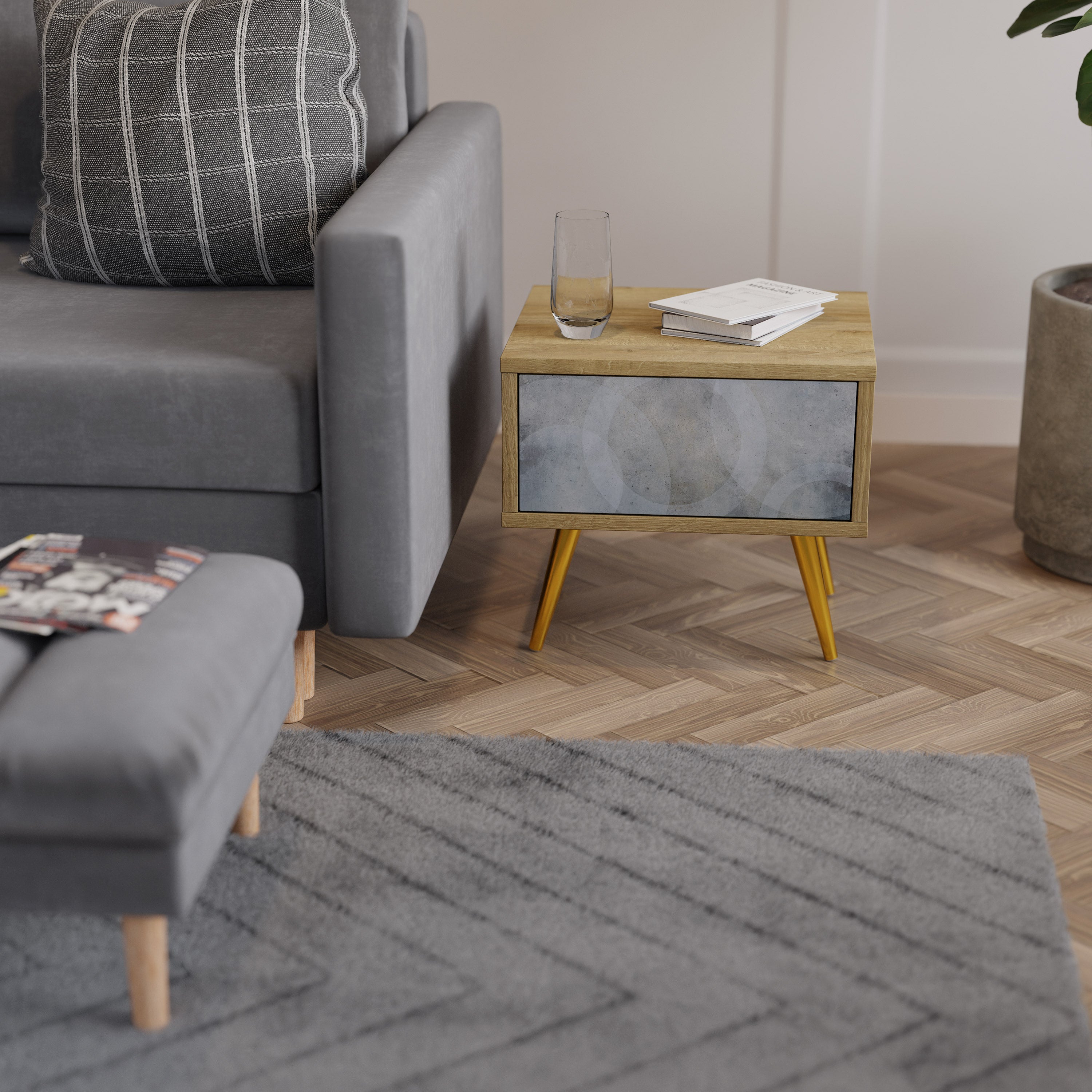 MUTED ARC Nightstand in Oak Effect