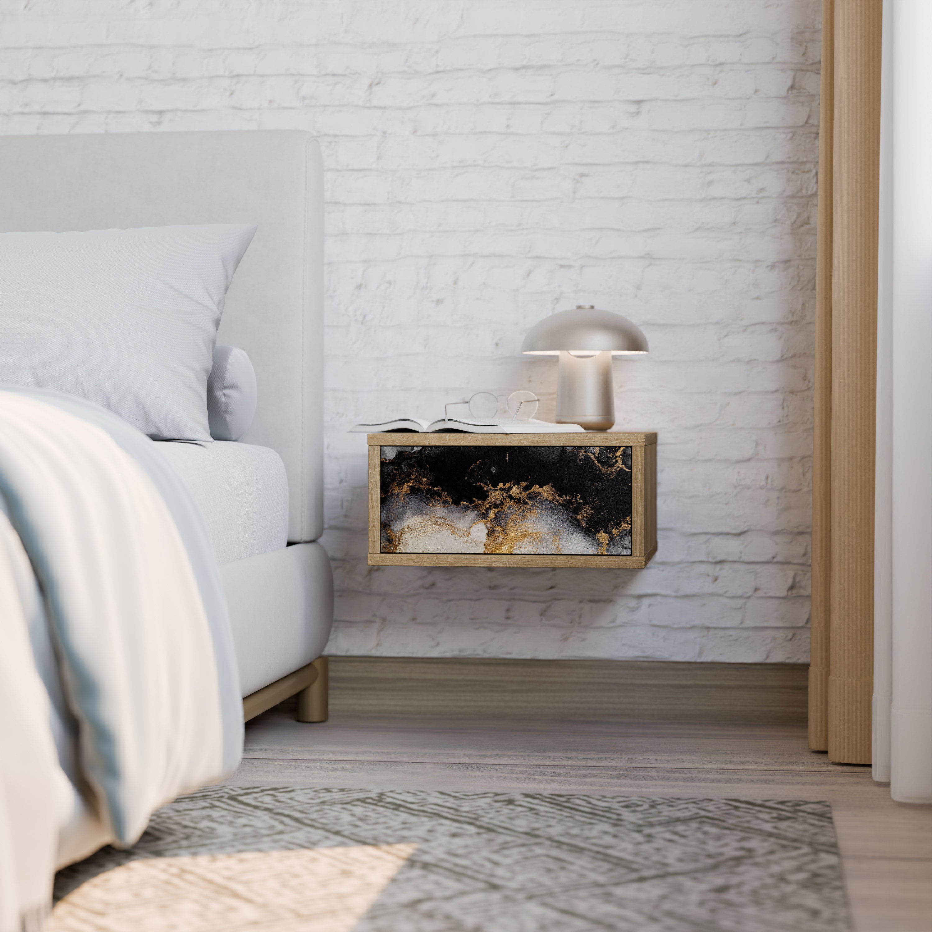 MARBLE OF TOMMORROW Nightstand in Oak Effect