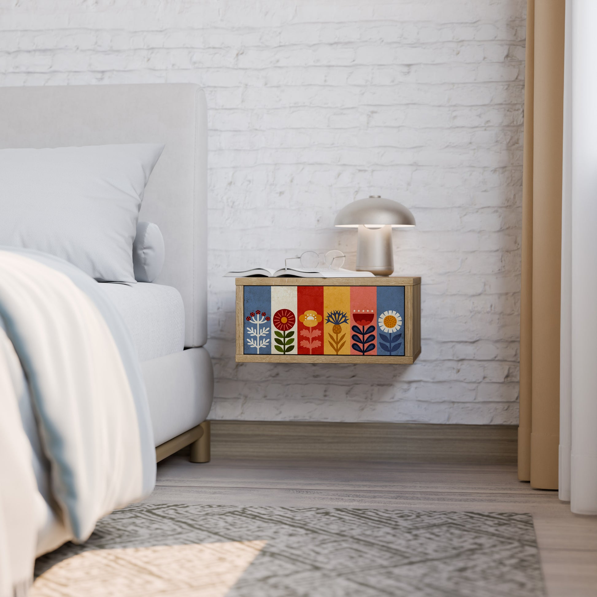 Mesita de noche SCANDIC FLOWERET efecto roble
