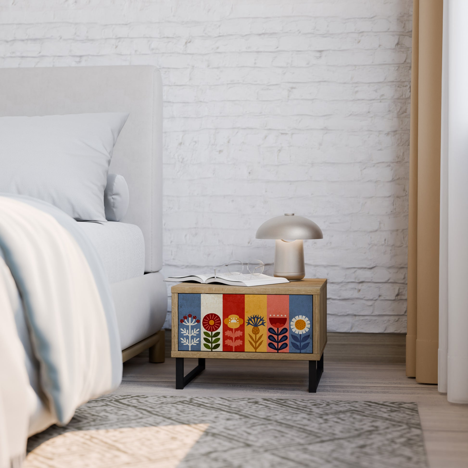 Mesita de noche SCANDIC FLOWERET efecto roble