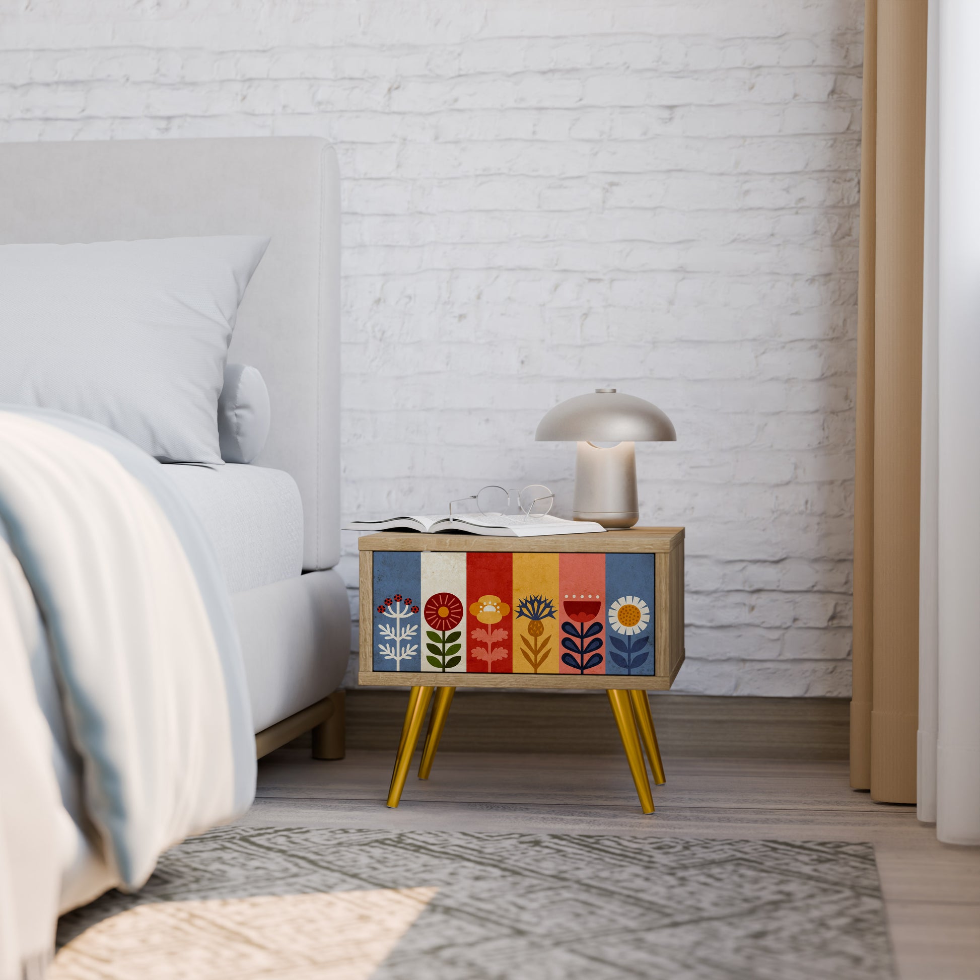 Mesita de noche SCANDIC FLOWERET efecto roble