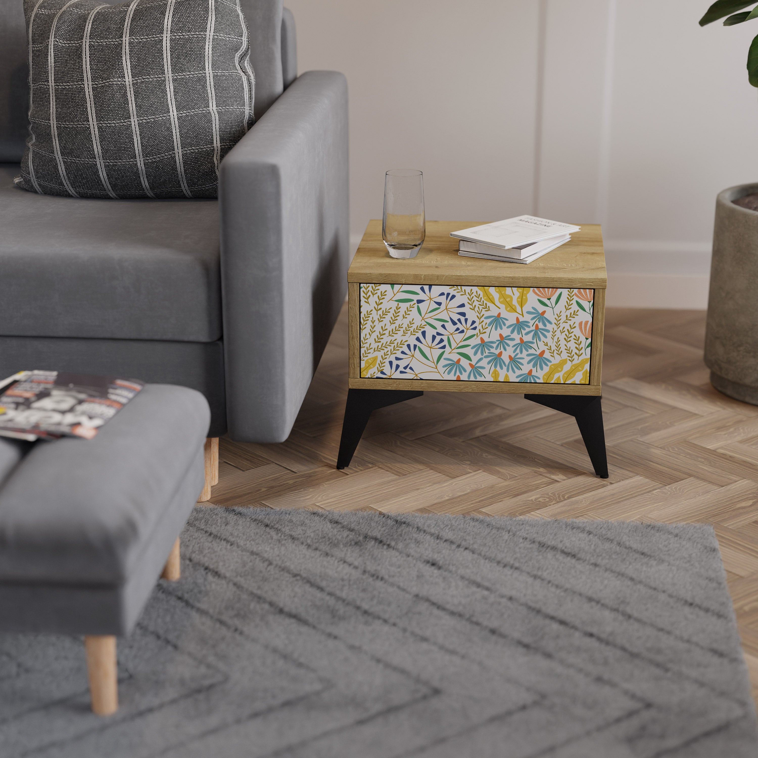 HELLO SPRING Nightstand in Oak Effect