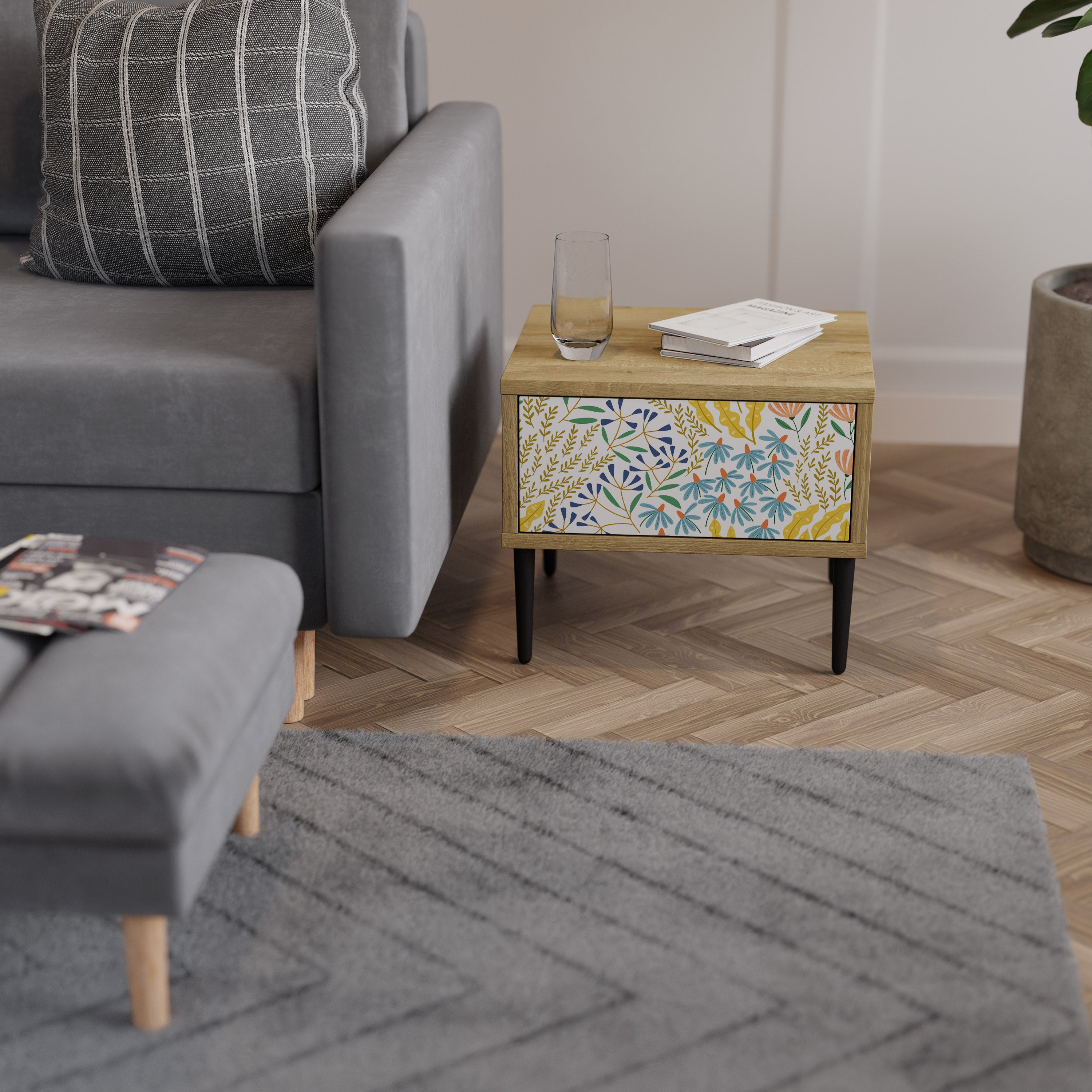 HELLO SPRING Nightstand in Oak Effect