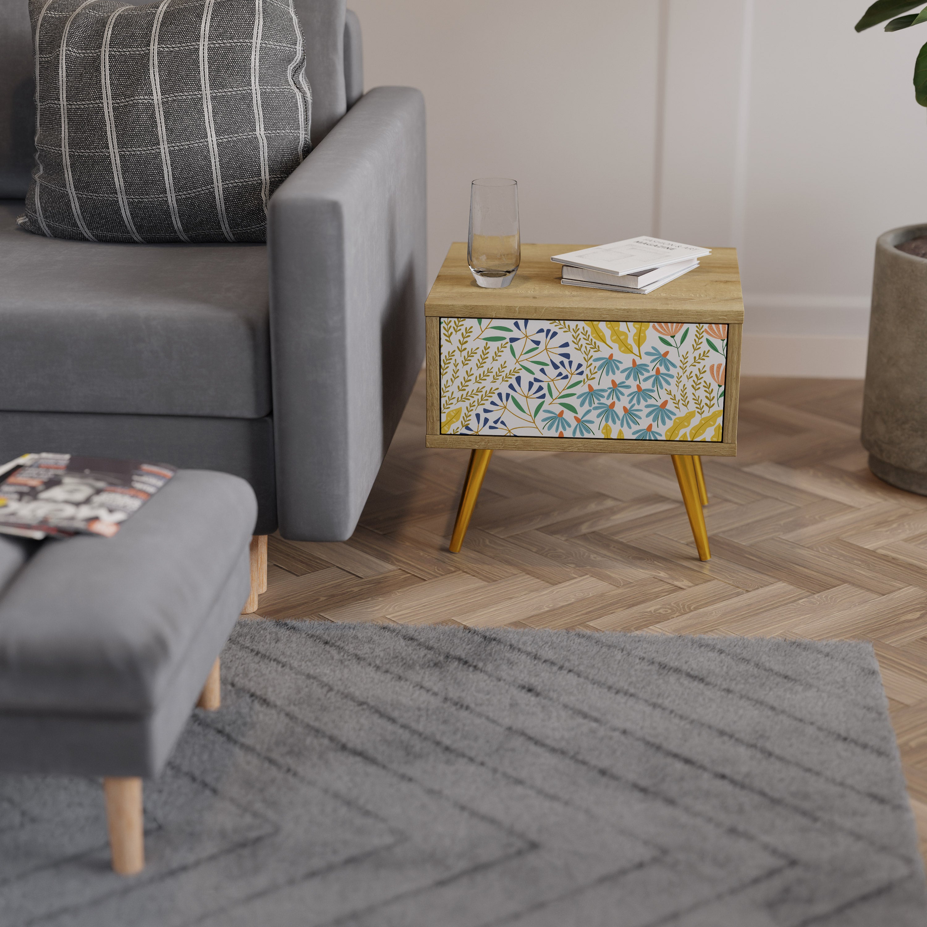HELLO SPRING Nightstand in Oak Effect