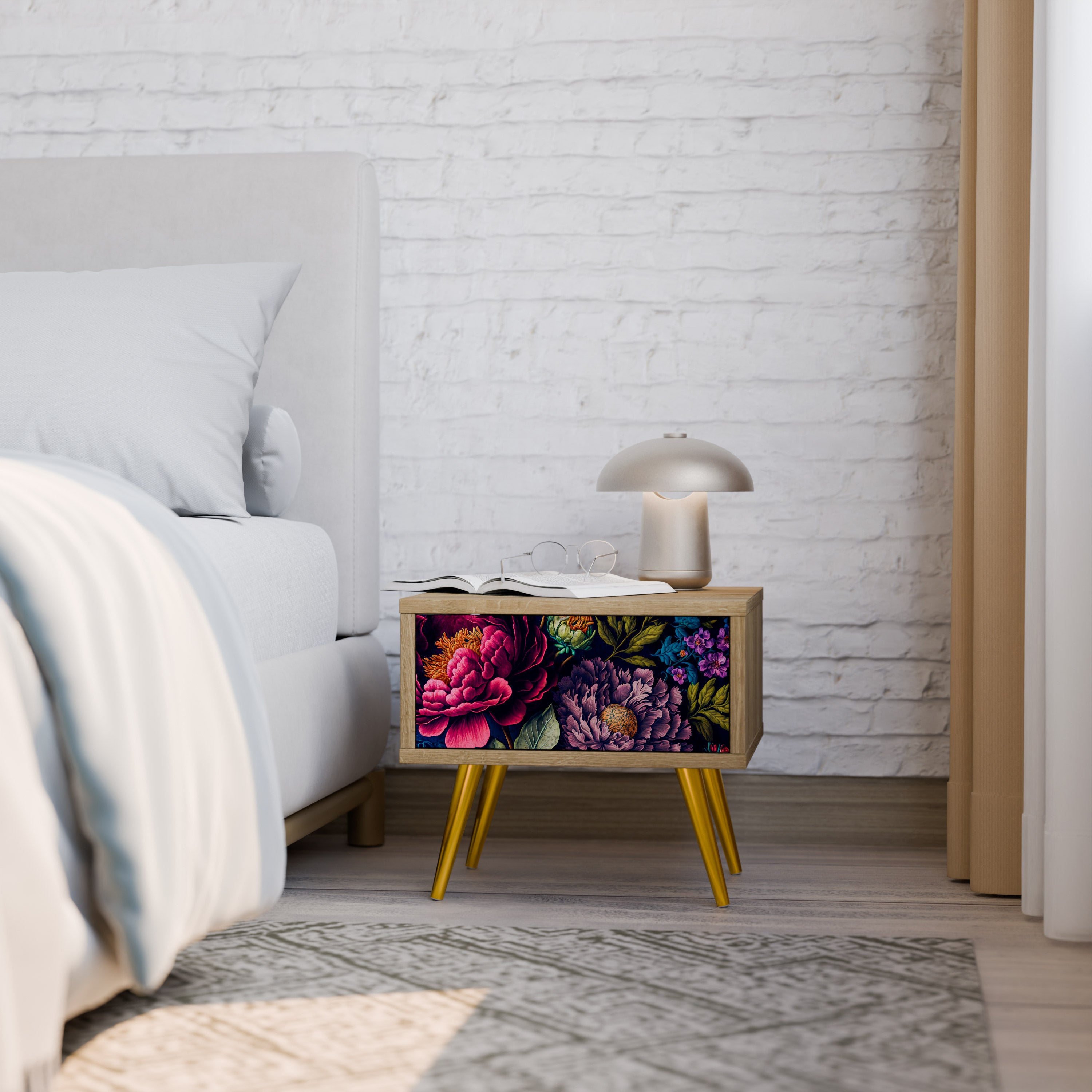 BLOOMING ELEGANCE Nightstand in Oak Effect