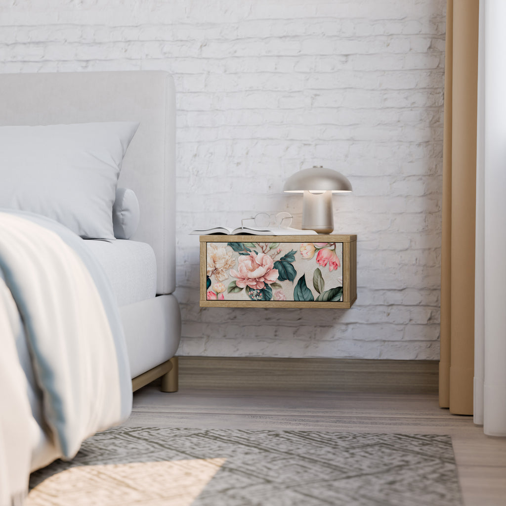 FLORAL GRACE Nightstand in Oak Effect