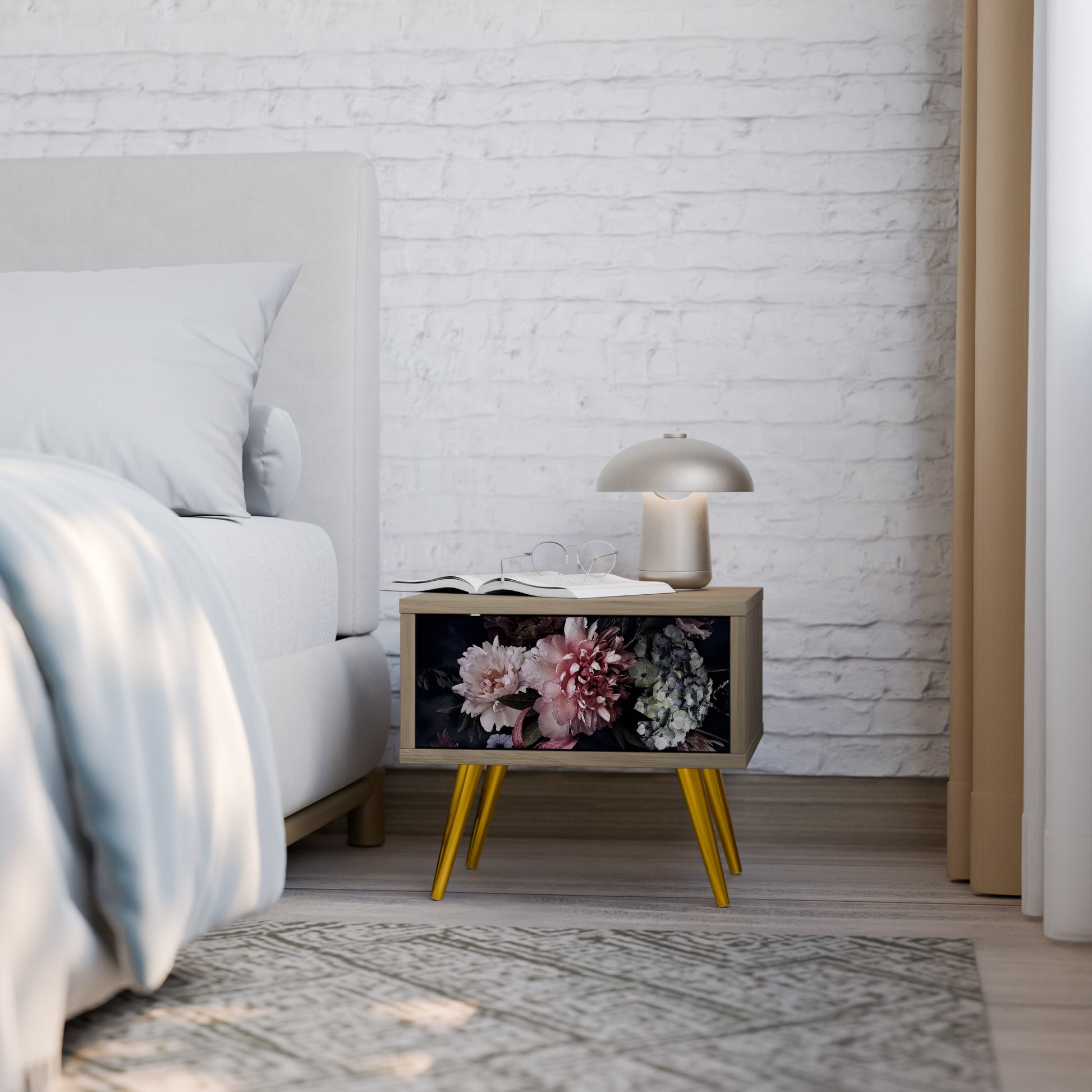 Mesita de noche PURE BLOSSOM efecto roble