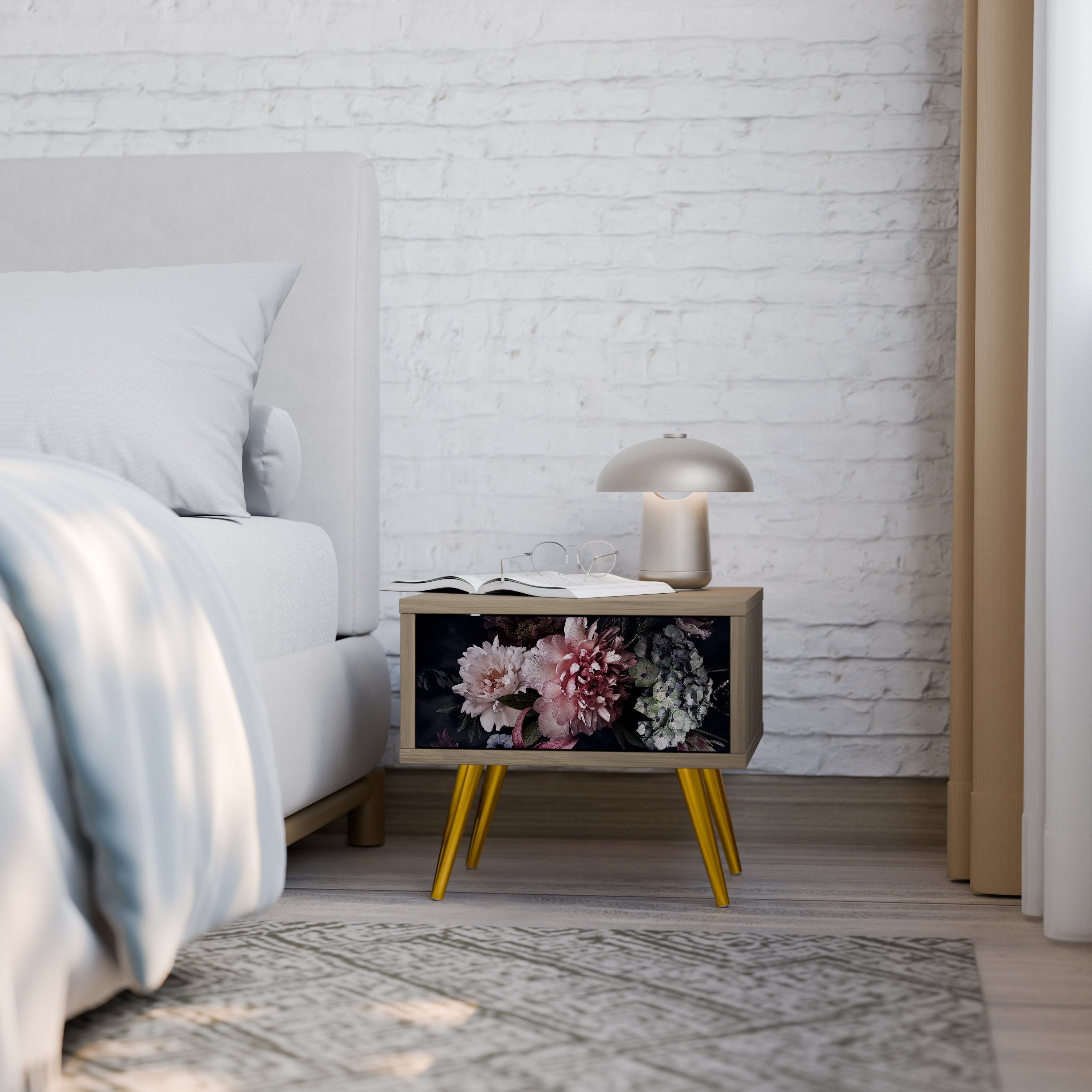 Mesita de noche PURE BLOSSOM efecto roble