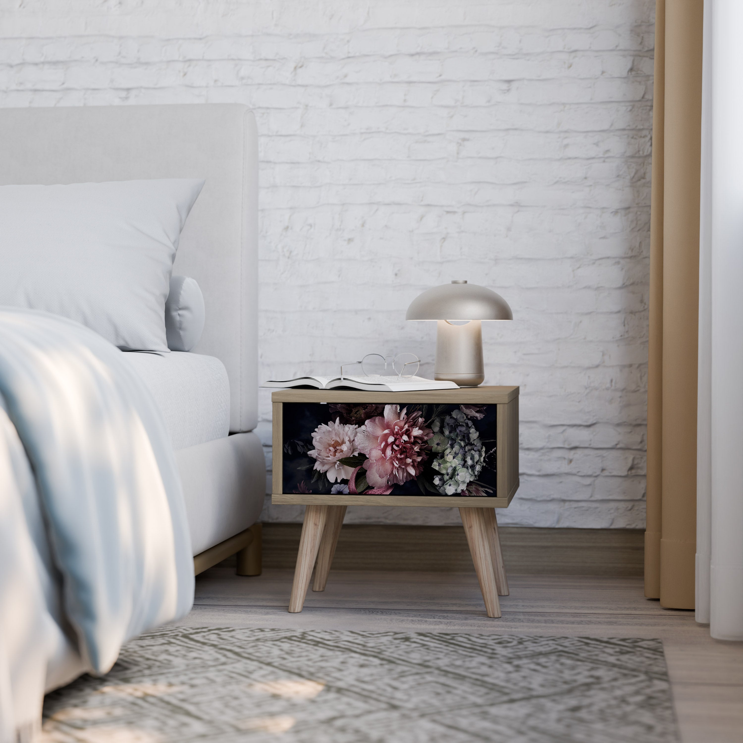 Mesita de noche PURE BLOSSOM efecto roble