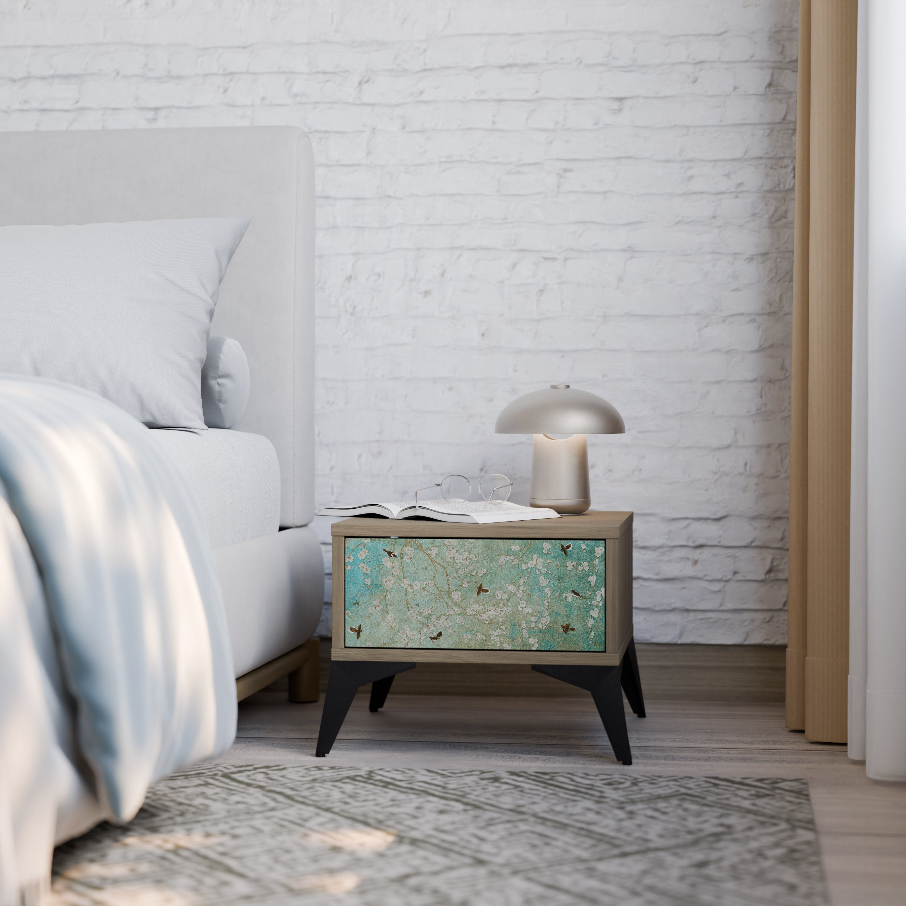 BLOOMING CHARM Nightstand in Oak Effect