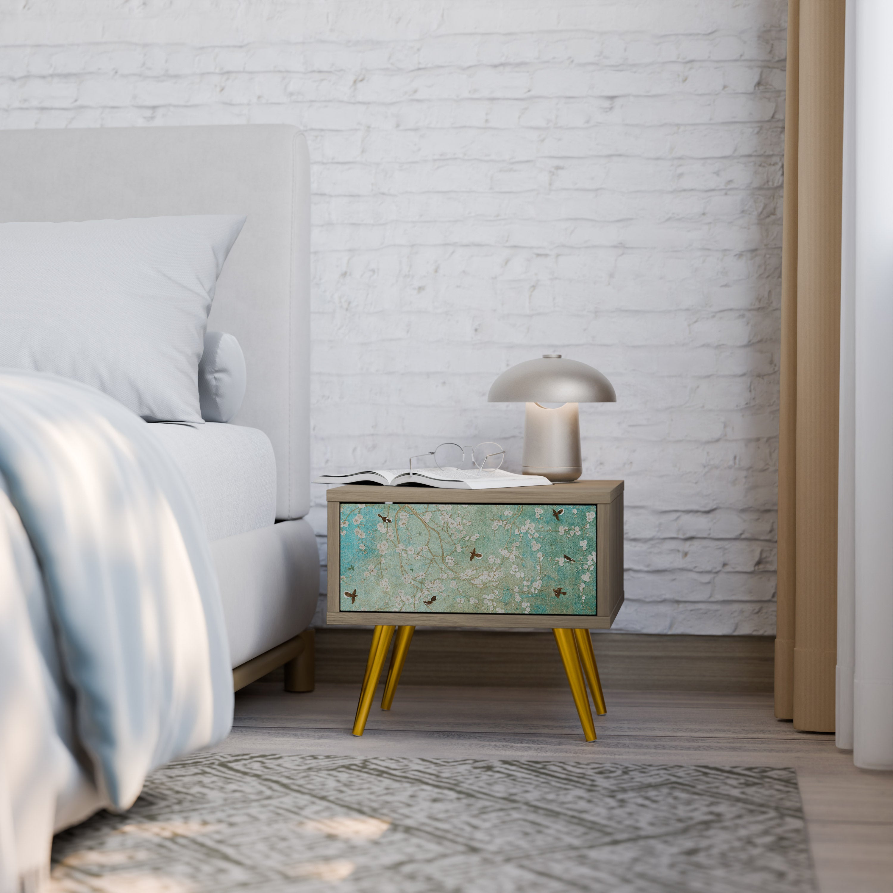 BLOOMING CHARM Nightstand in Oak Effect