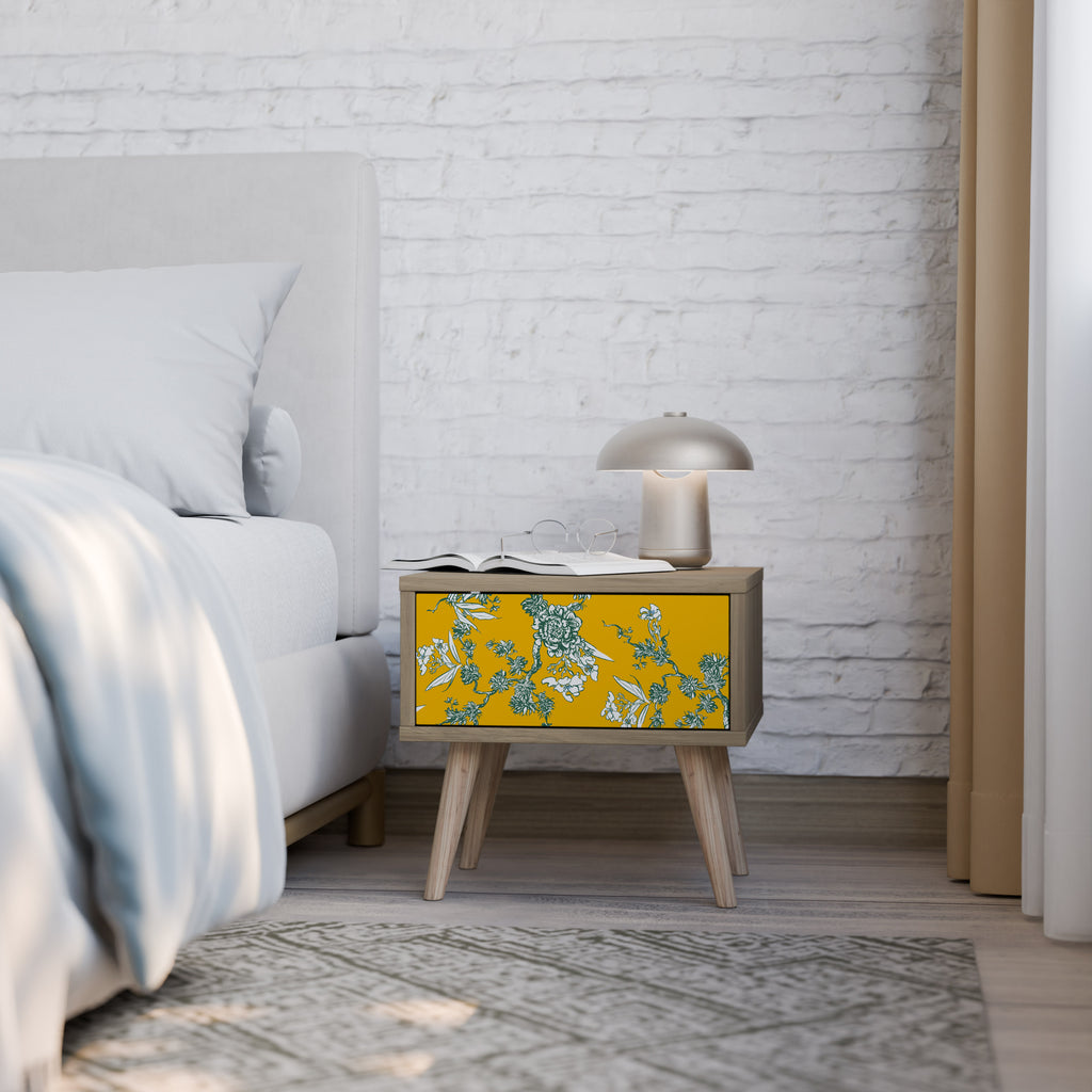 YELLOW CHINOISERIE Nightstand in Oak Effect