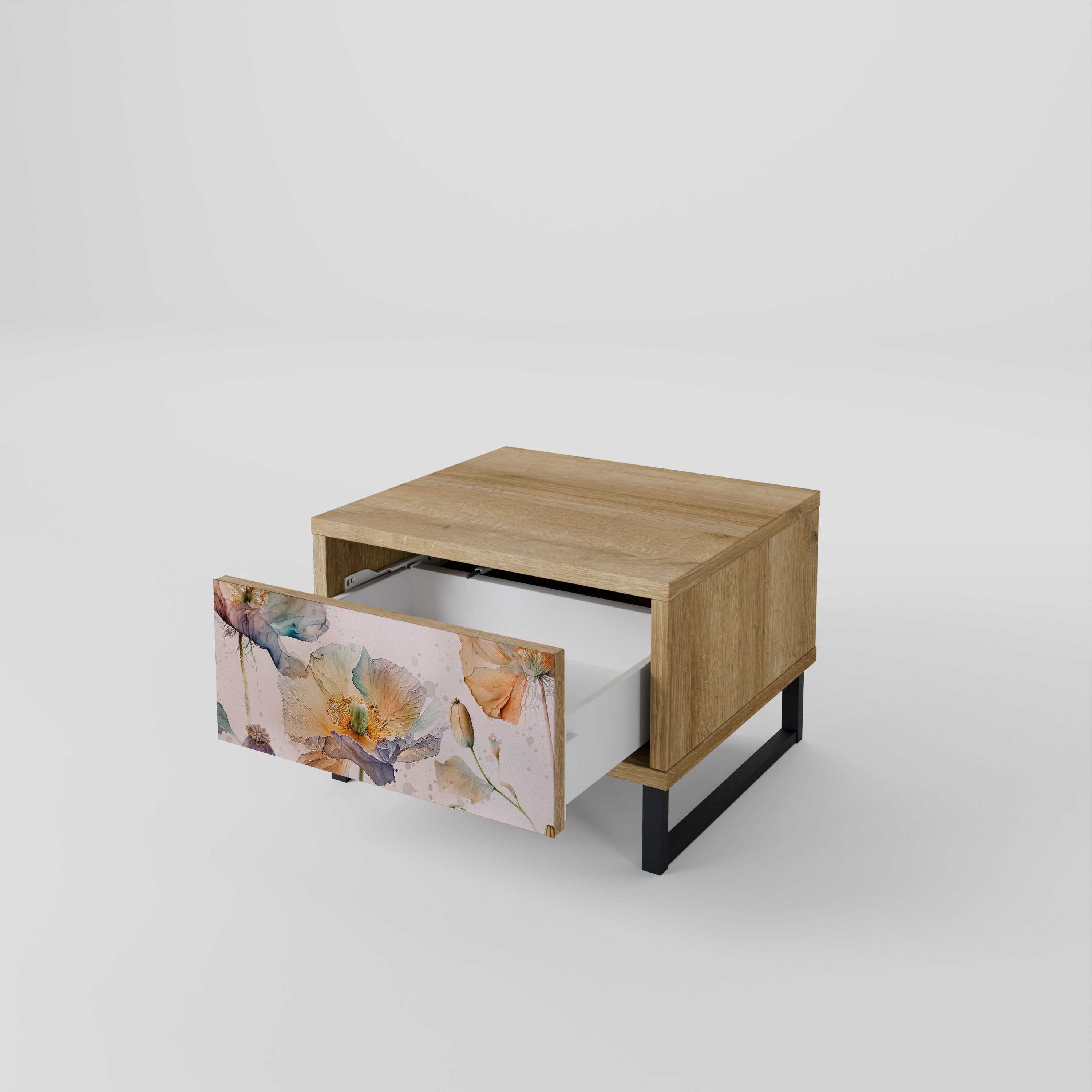 SOFTEN POPPY Nightstand in Oak Effect