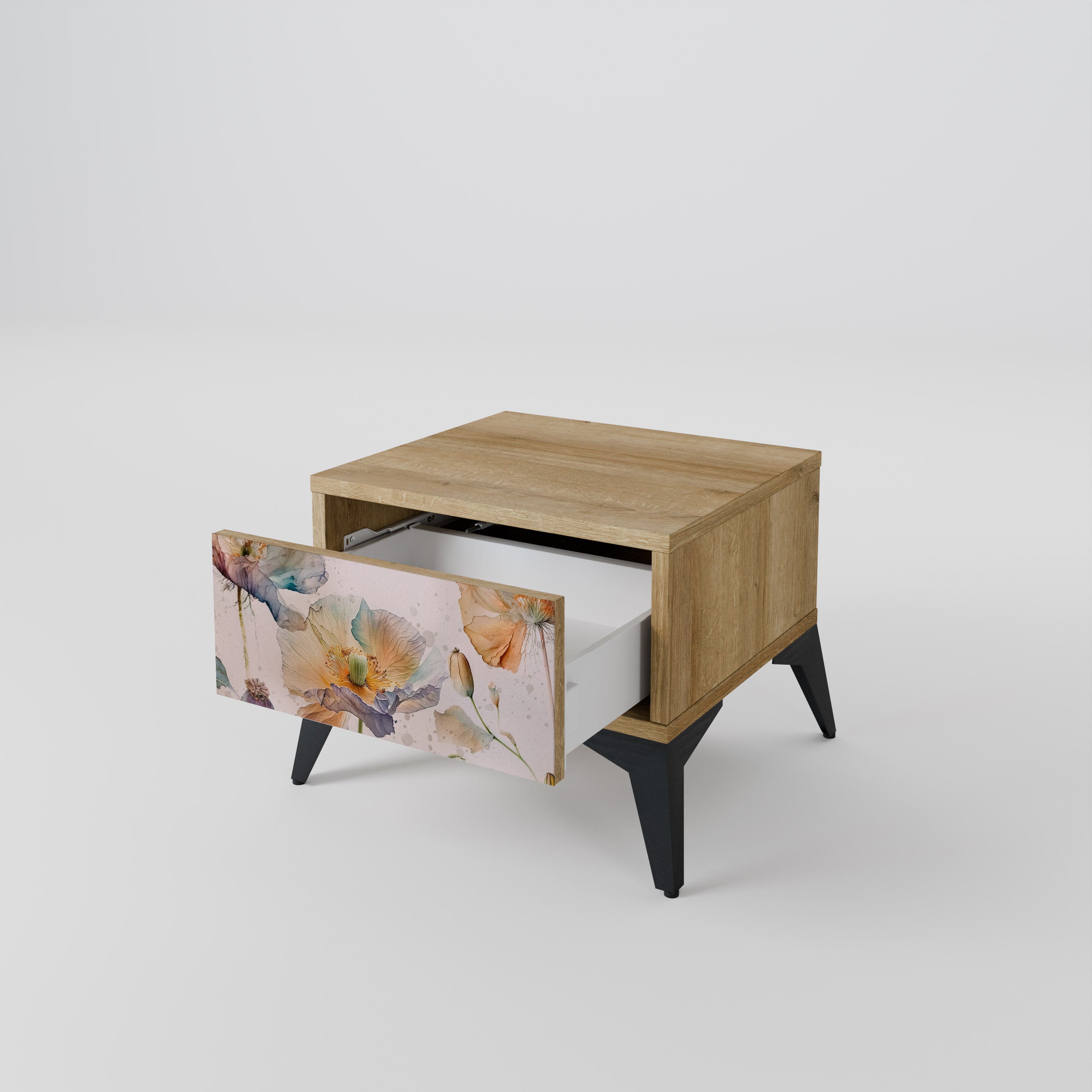 SOFTEN POPPY Nightstand in Oak Effect