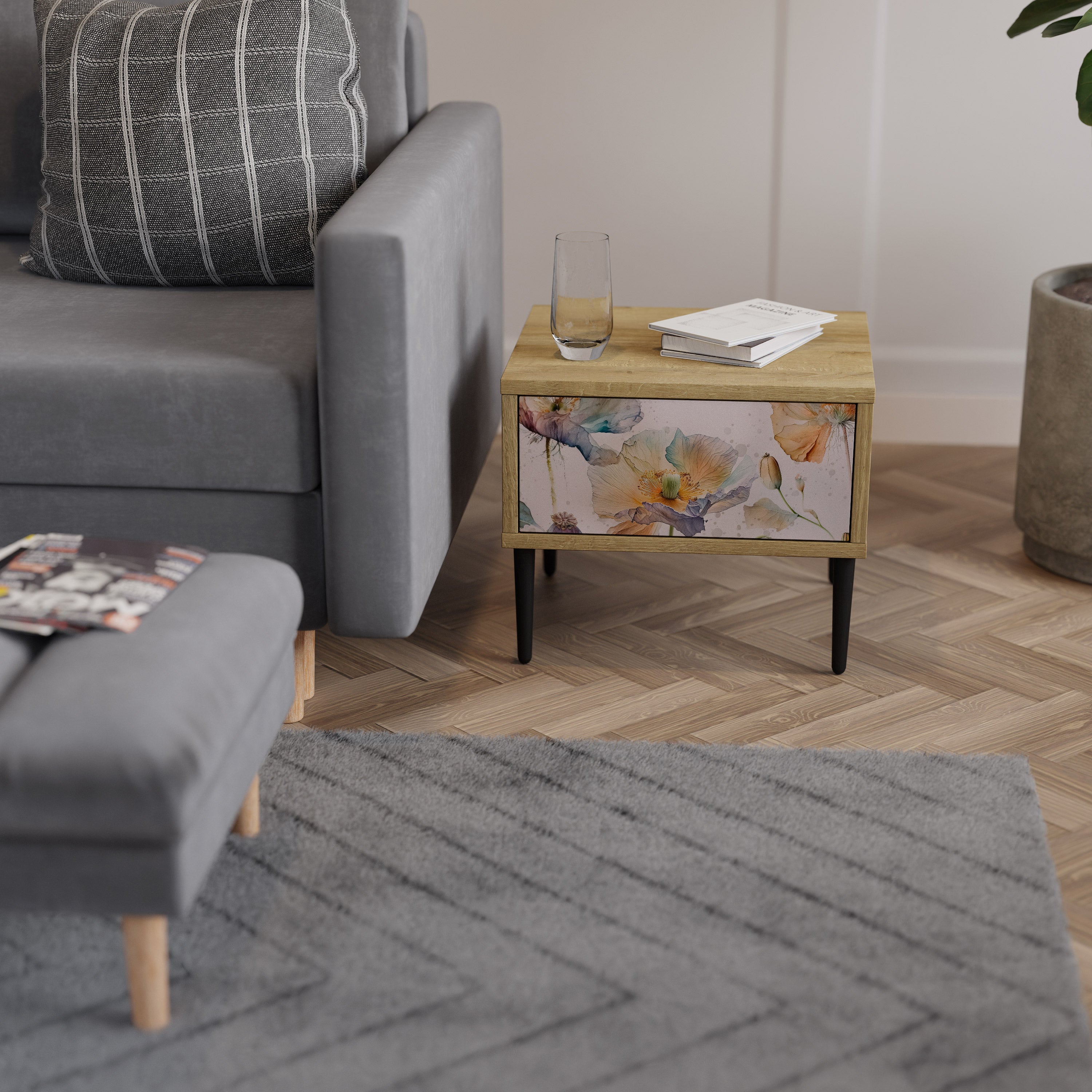 SOFTEN POPPY Nightstand in Oak Effect
