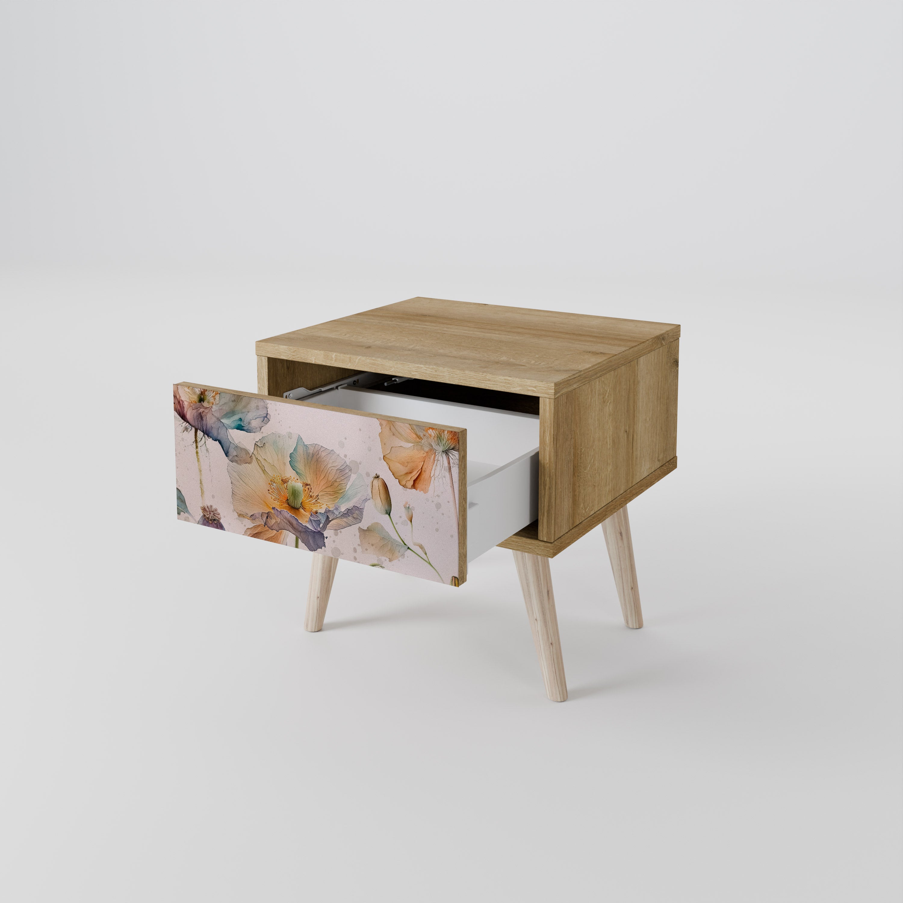 SOFTEN POPPY Nightstand in Oak Effect