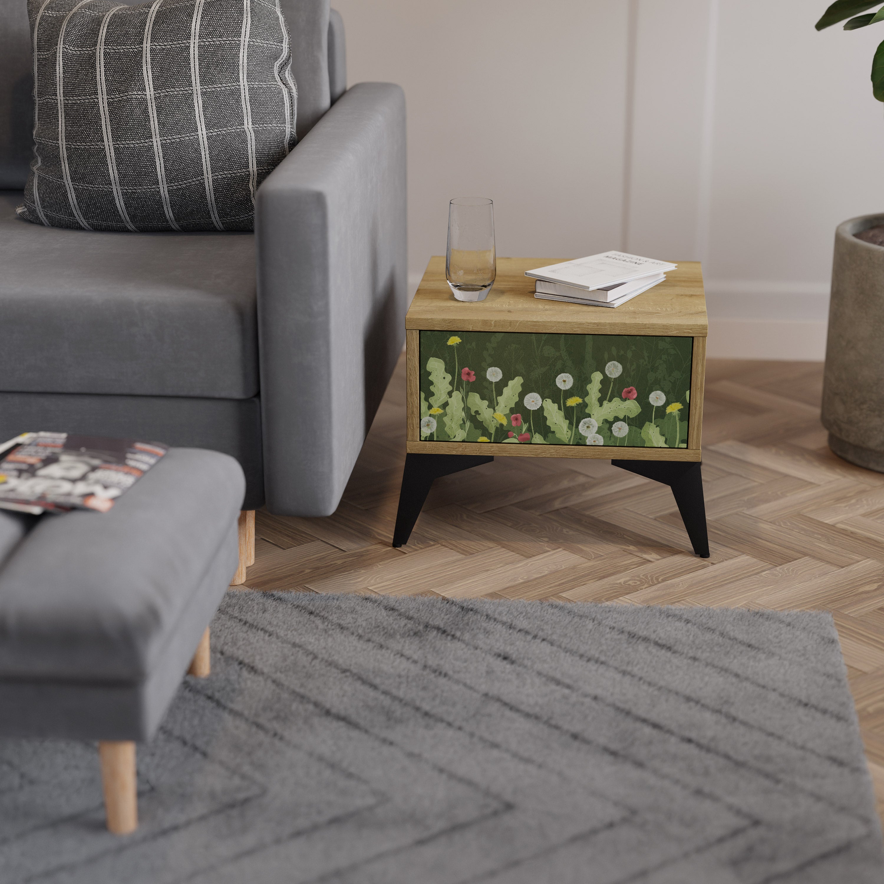 DANDELION AMUSE Nightstand in Oak Effect