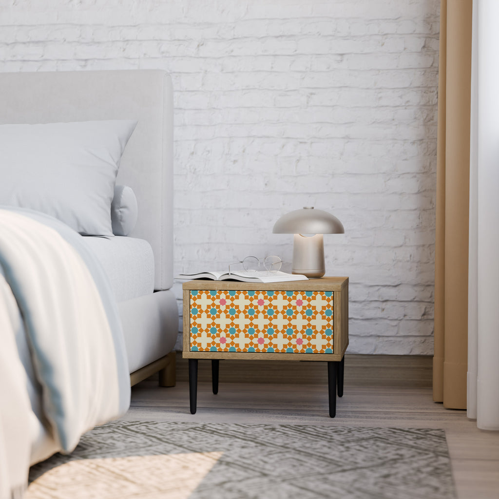FLORAL DECOR Nightstand in Oak Effect