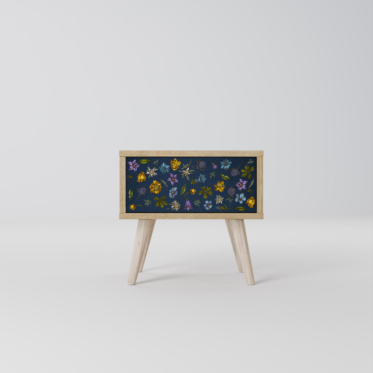FLOWERS ON NAVY BLUE Mesita de Noche