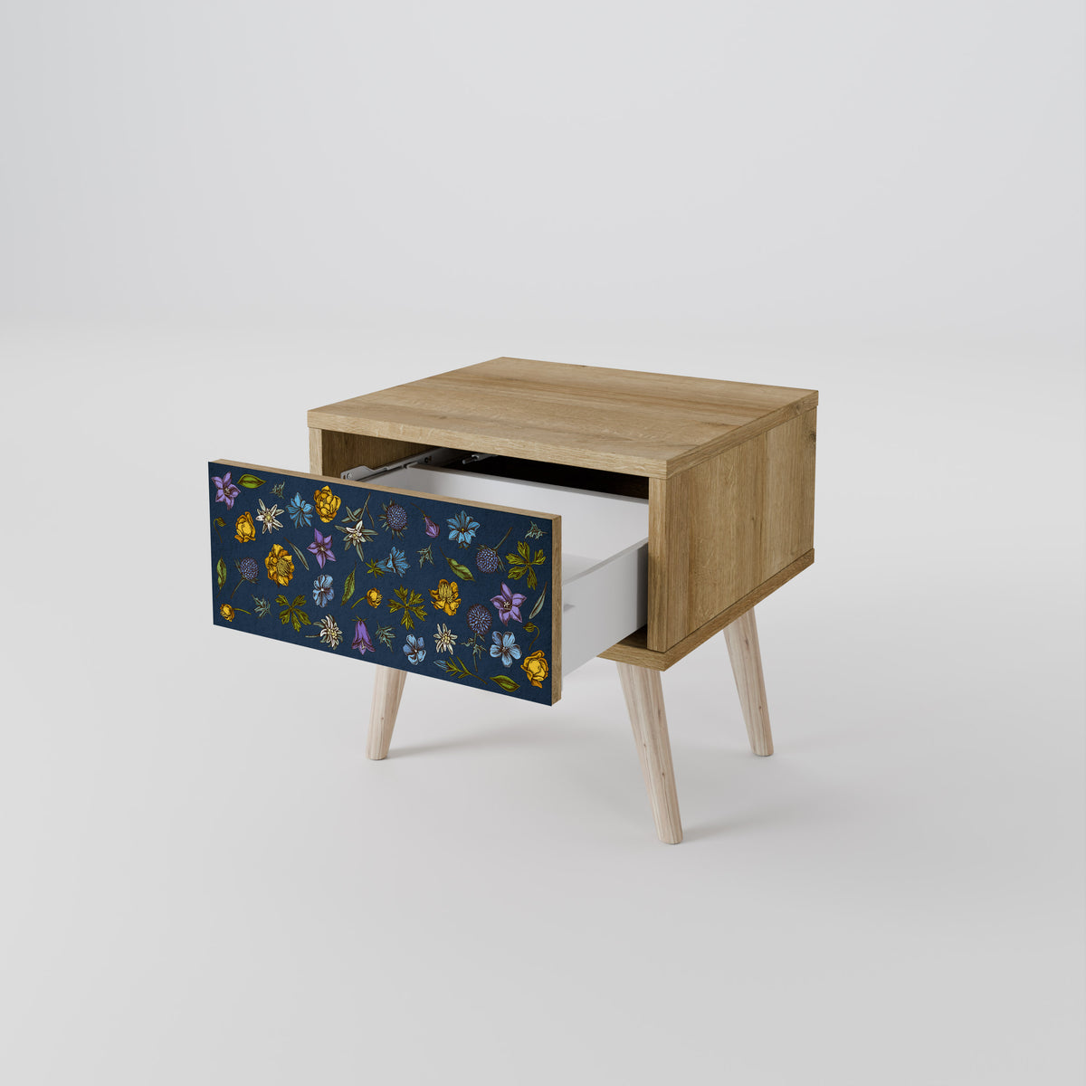 FLOWERS ON NAVY BLUE Mesita de Noche
