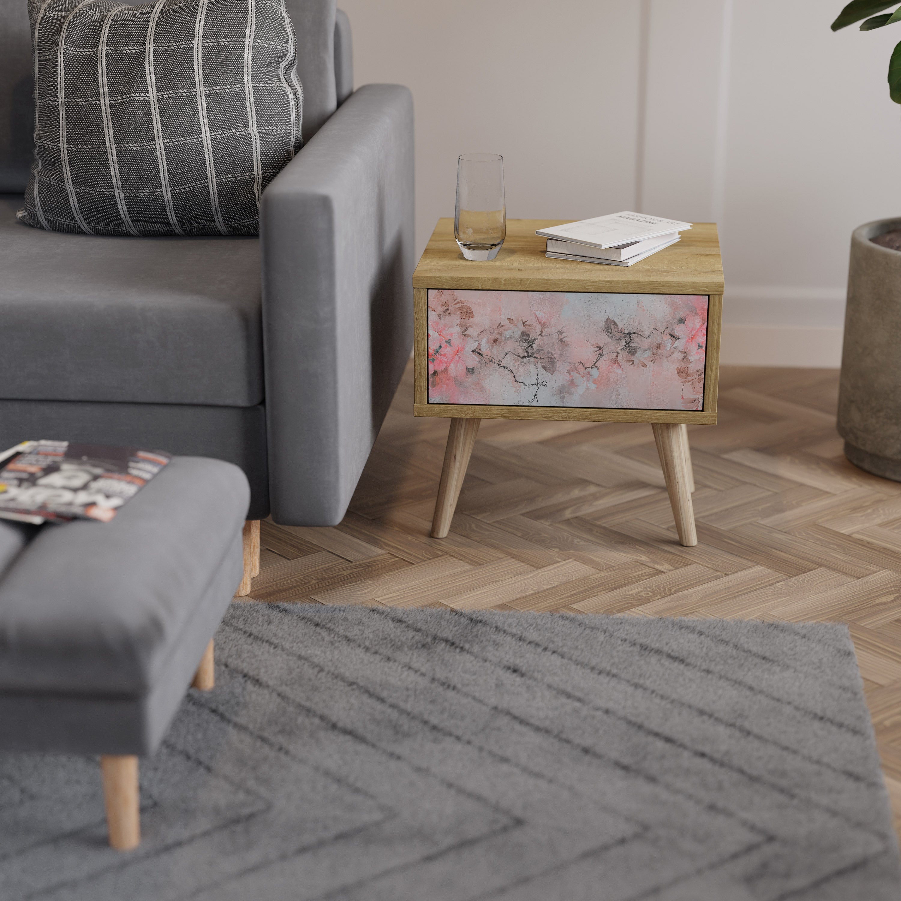 CHERRY BLOSSOM Nightstand in Oak Effect