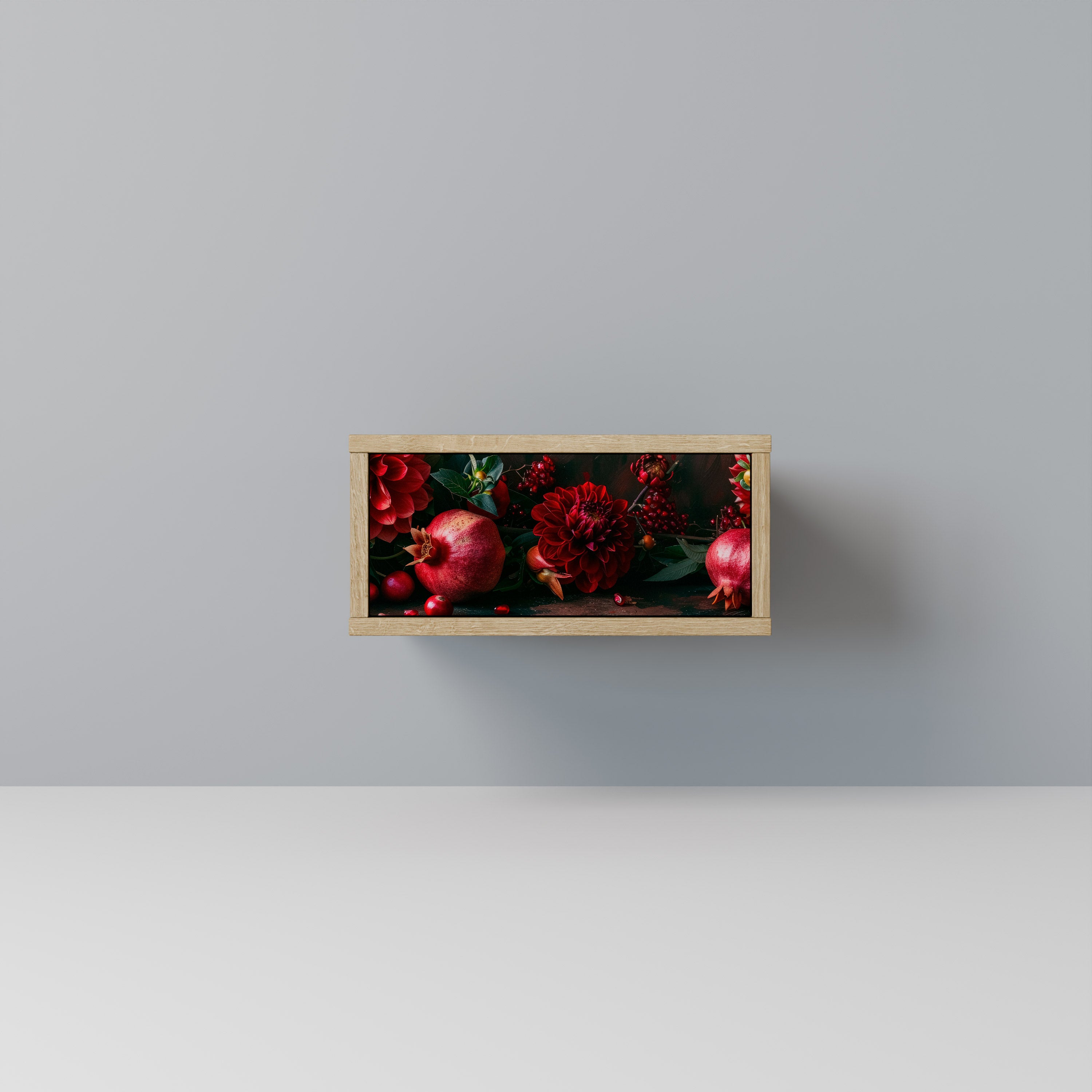 DAHLIAS AND POMEGRANATES Nightstand in Oak Effect