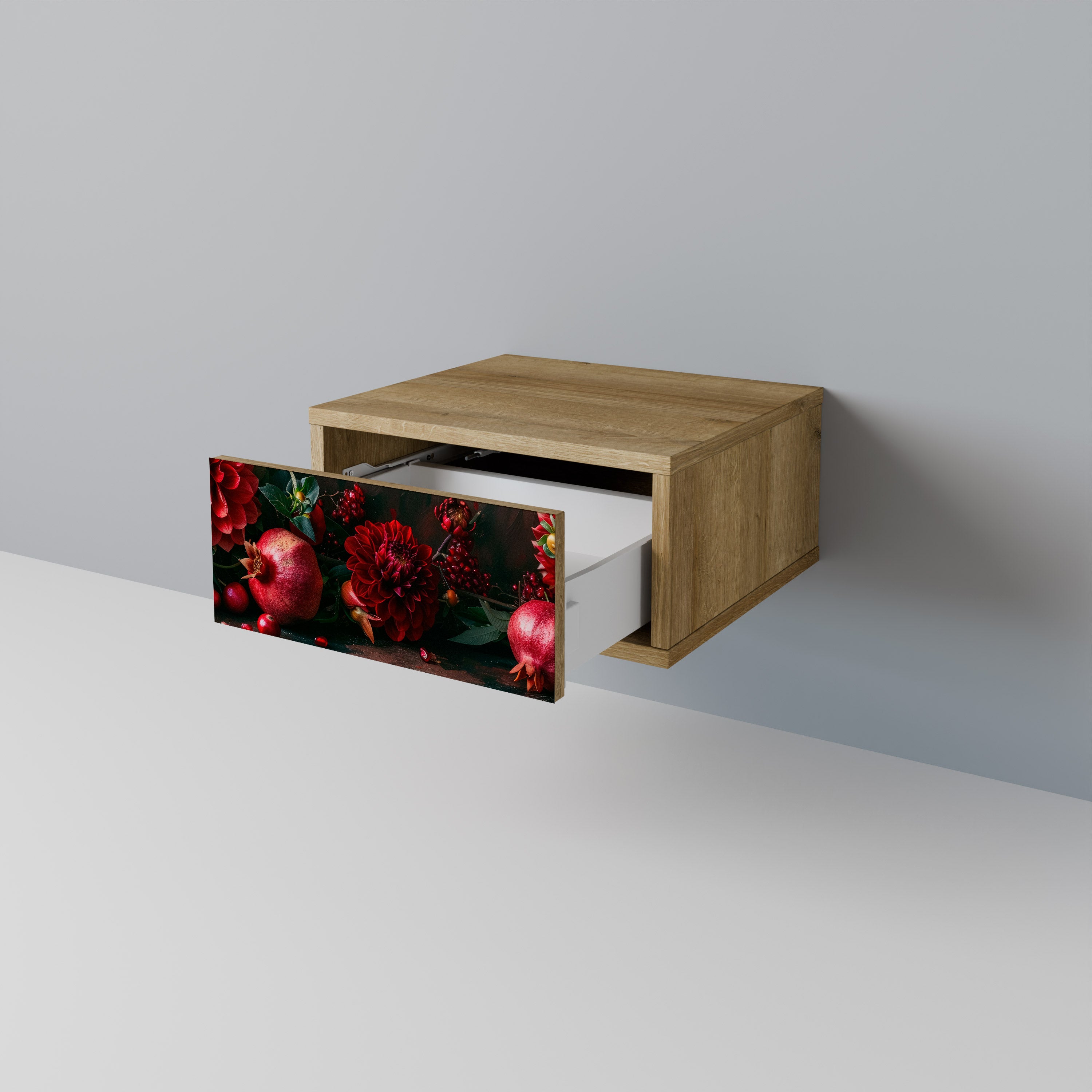 DAHLIAS AND POMEGRANATES Nightstand in Oak Effect