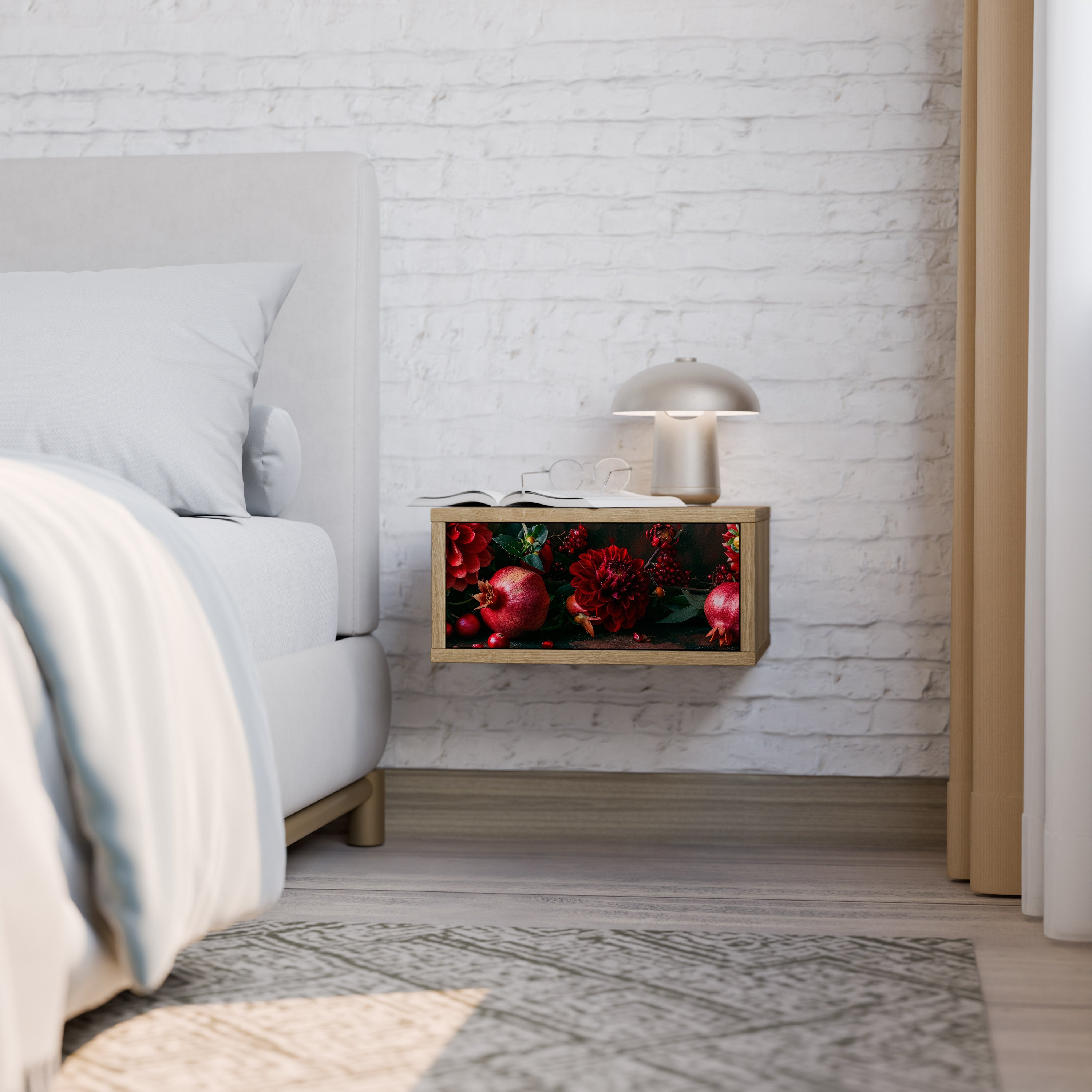 DAHLIAS AND POMEGRANATES Nightstand in Oak Effect