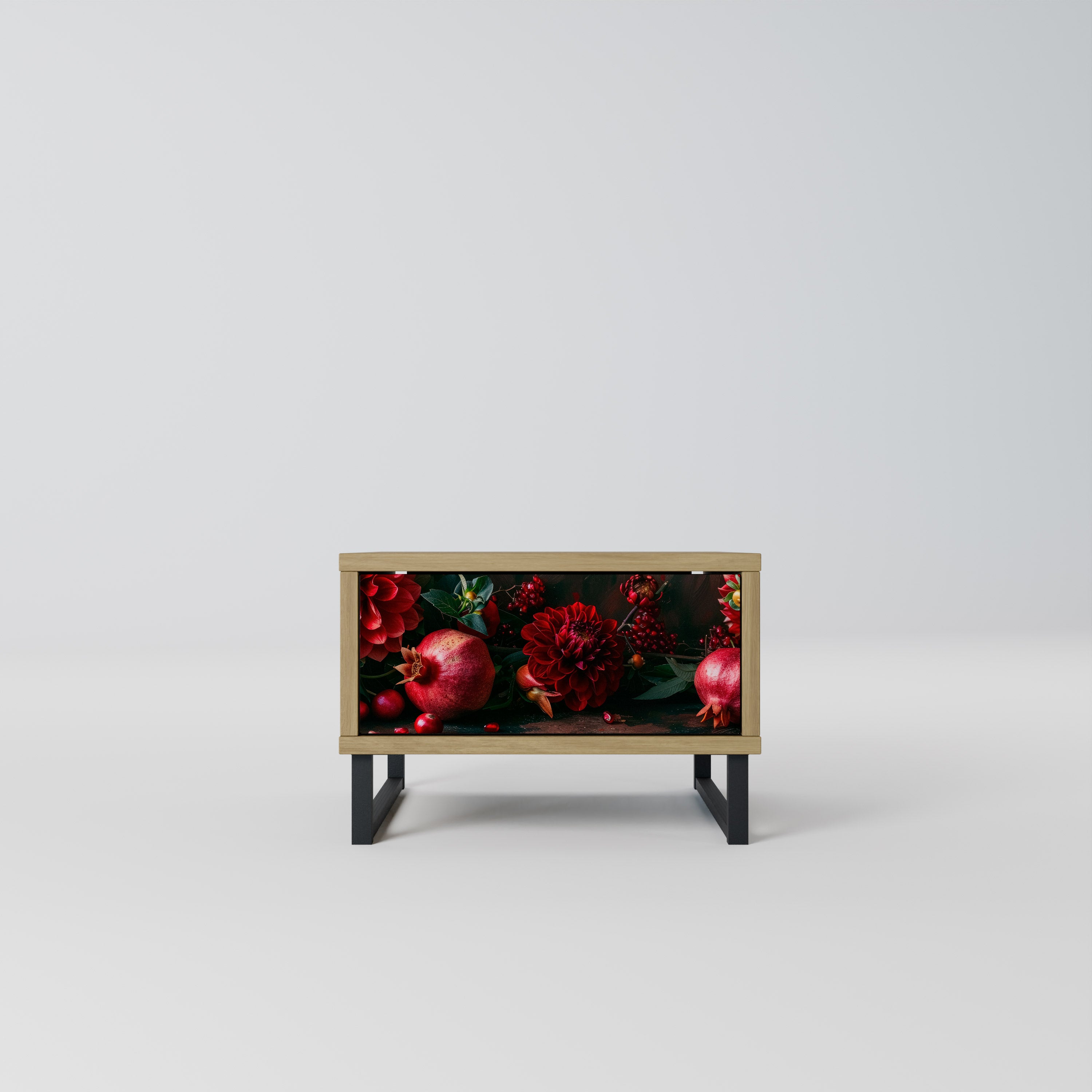 DAHLIAS AND POMEGRANATES Nightstand in Oak Effect
