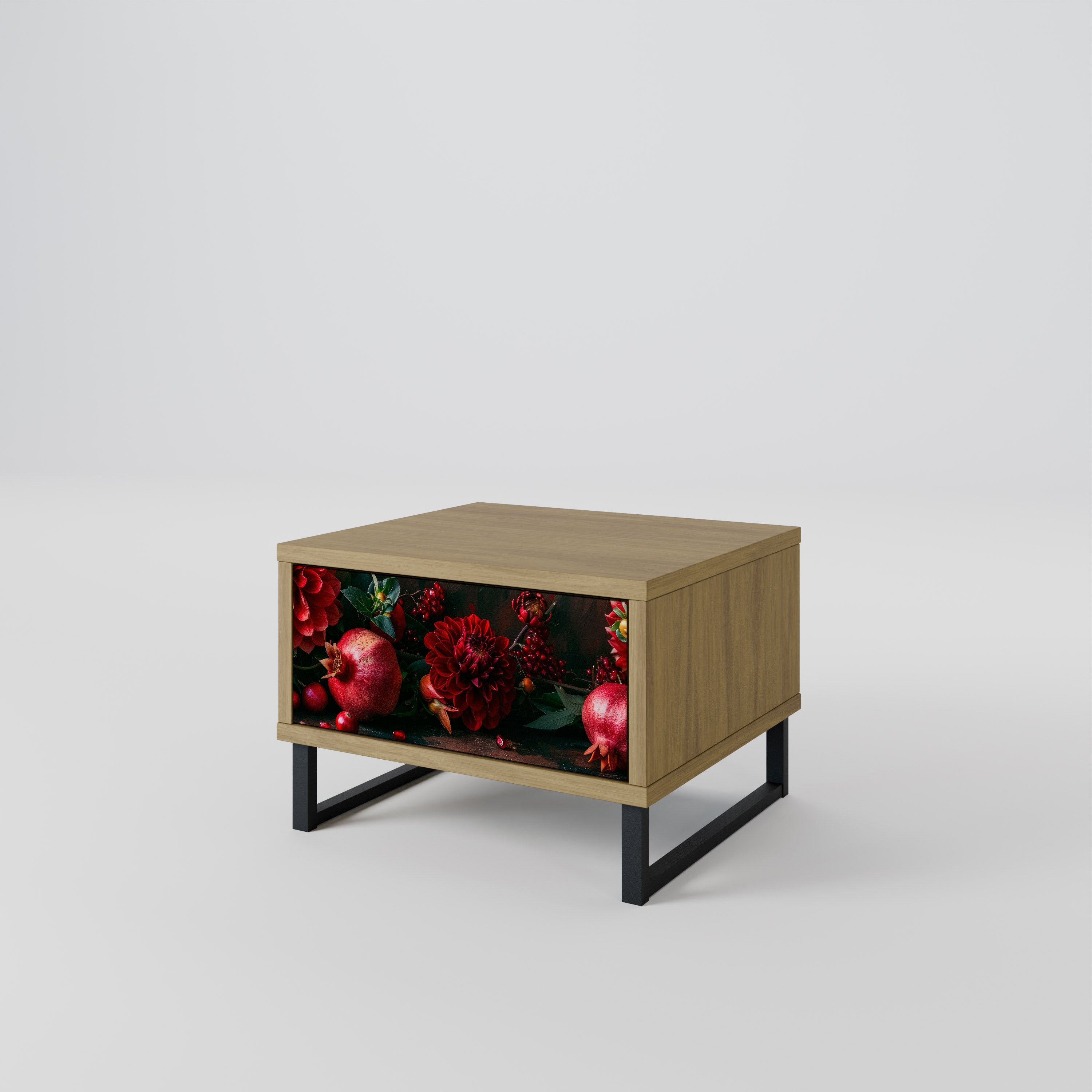 DAHLIAS AND POMEGRANATES Nightstand in Oak Effect