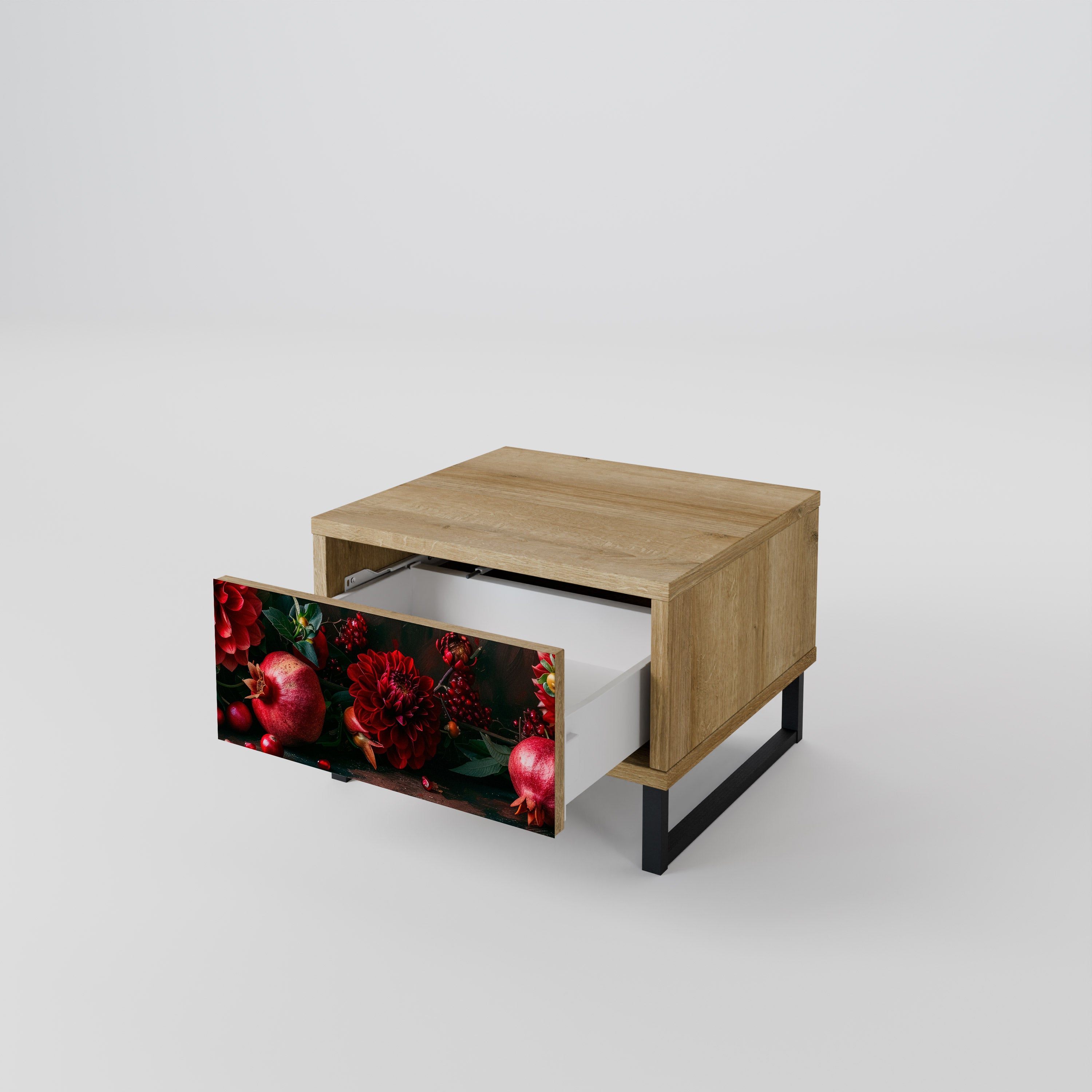 DAHLIAS AND POMEGRANATES Nightstand in Oak Effect