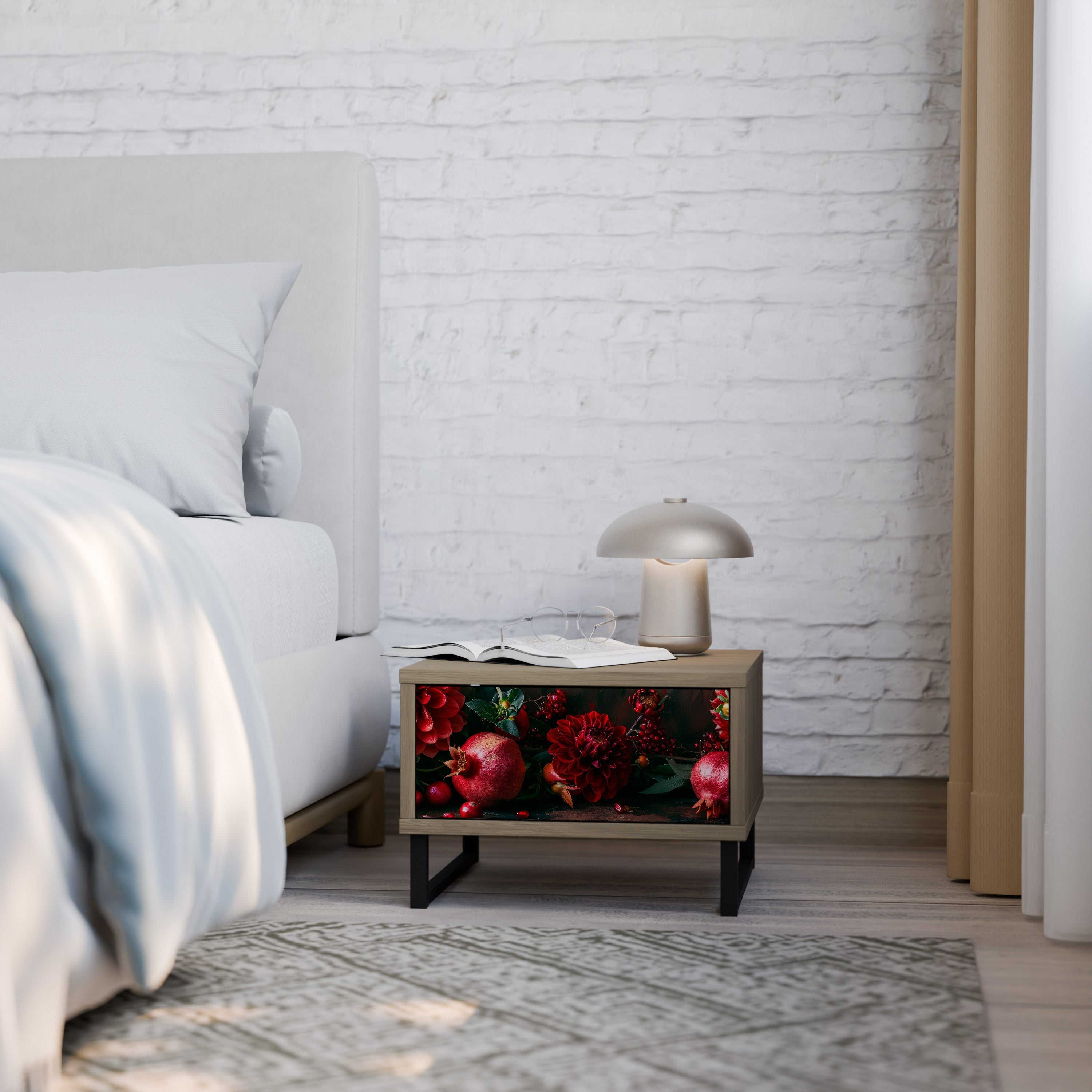 DAHLIAS AND POMEGRANATES Nightstand in Oak Effect